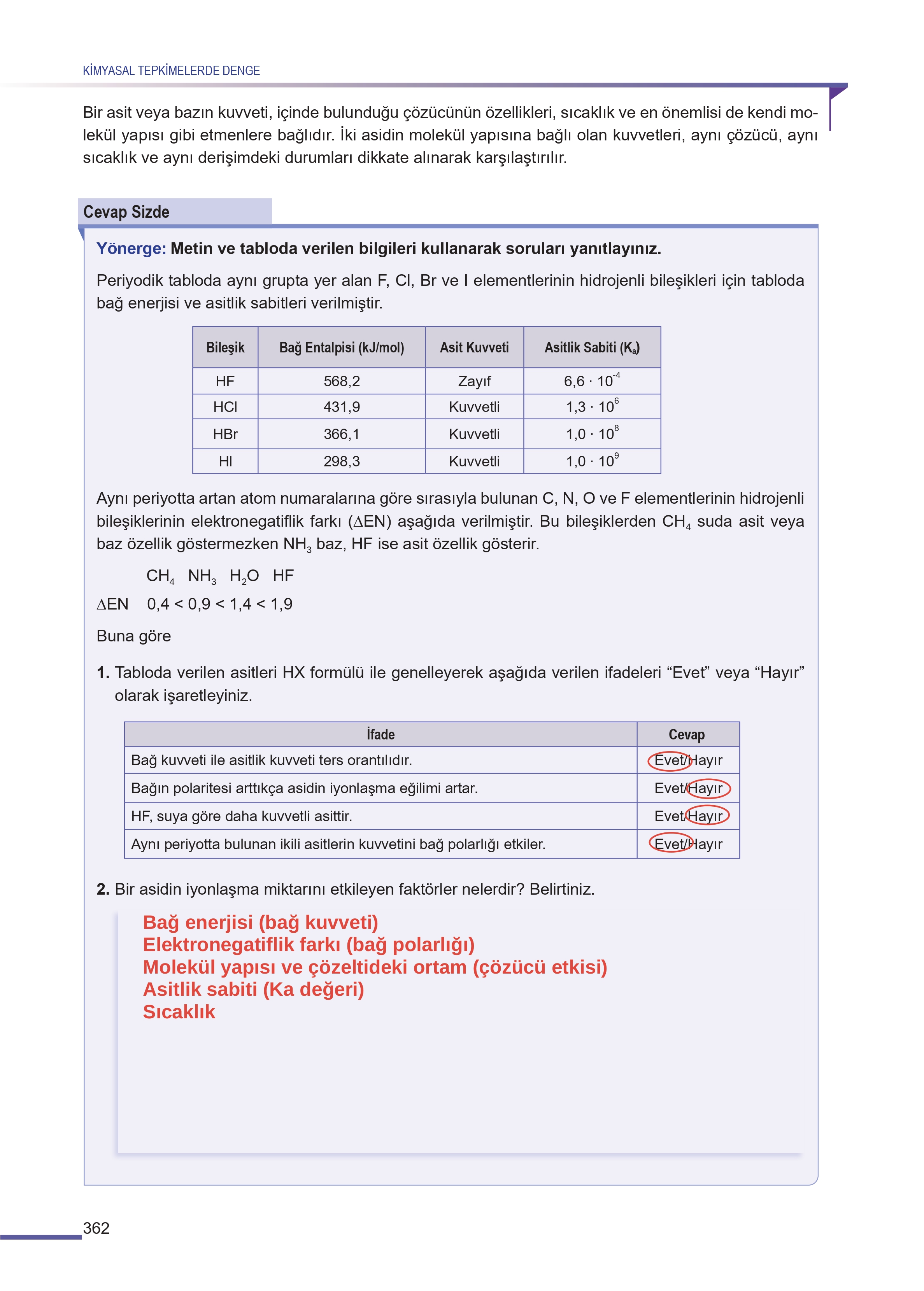 11. Sınıf Meb Yayınları Fen Lisesi Kimya Ders Kitabı Sayfa 362 Cevapları