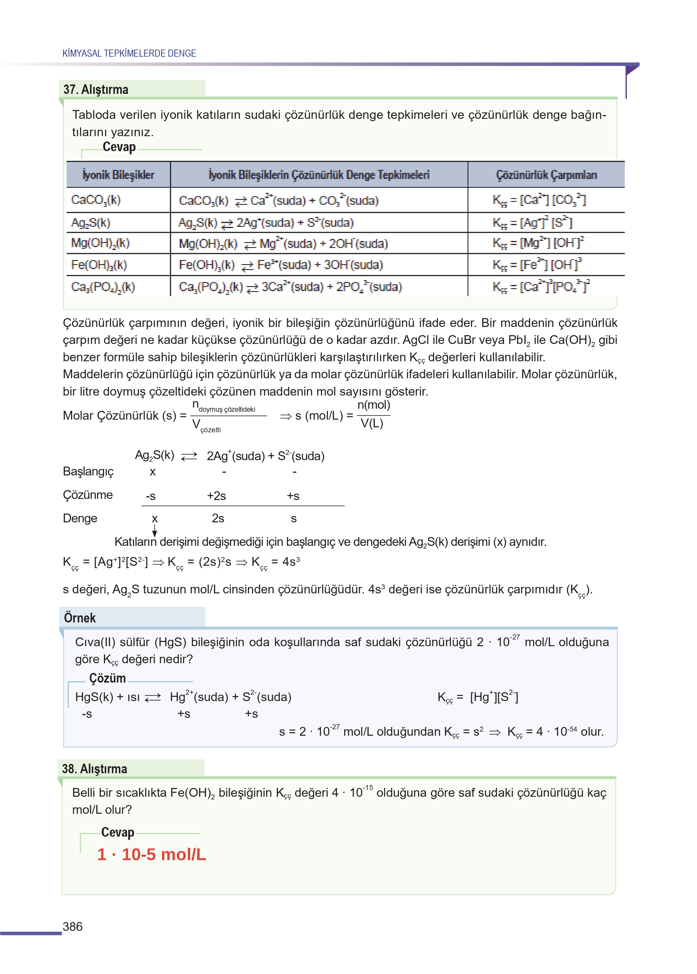 11. Sınıf Meb Yayınları Fen Lisesi Kimya Ders Kitabı Sayfa 386 Cevapları