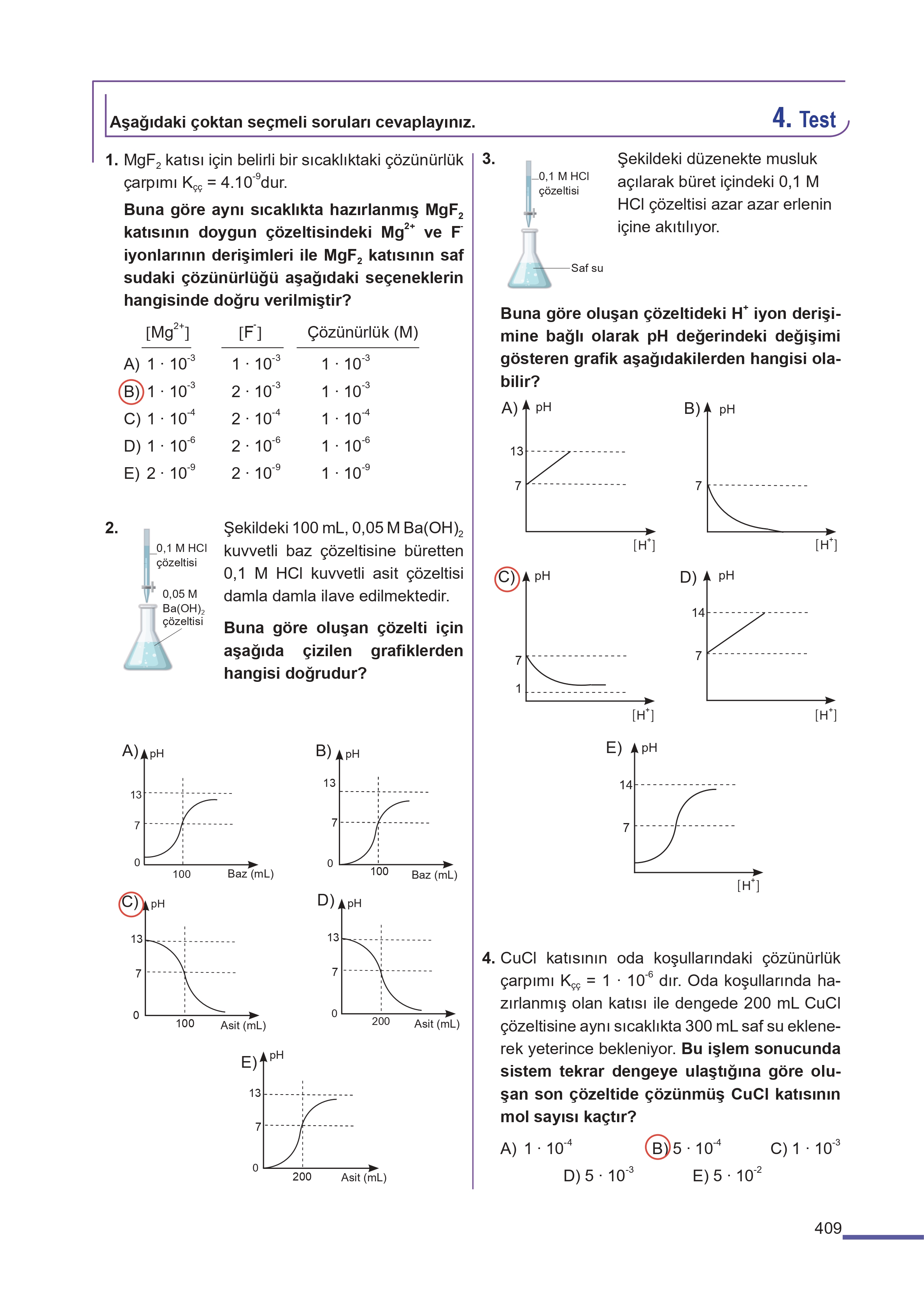 11. Sınıf Meb Yayınları Fen Lisesi Kimya Ders Kitabı Sayfa 409 Cevapları