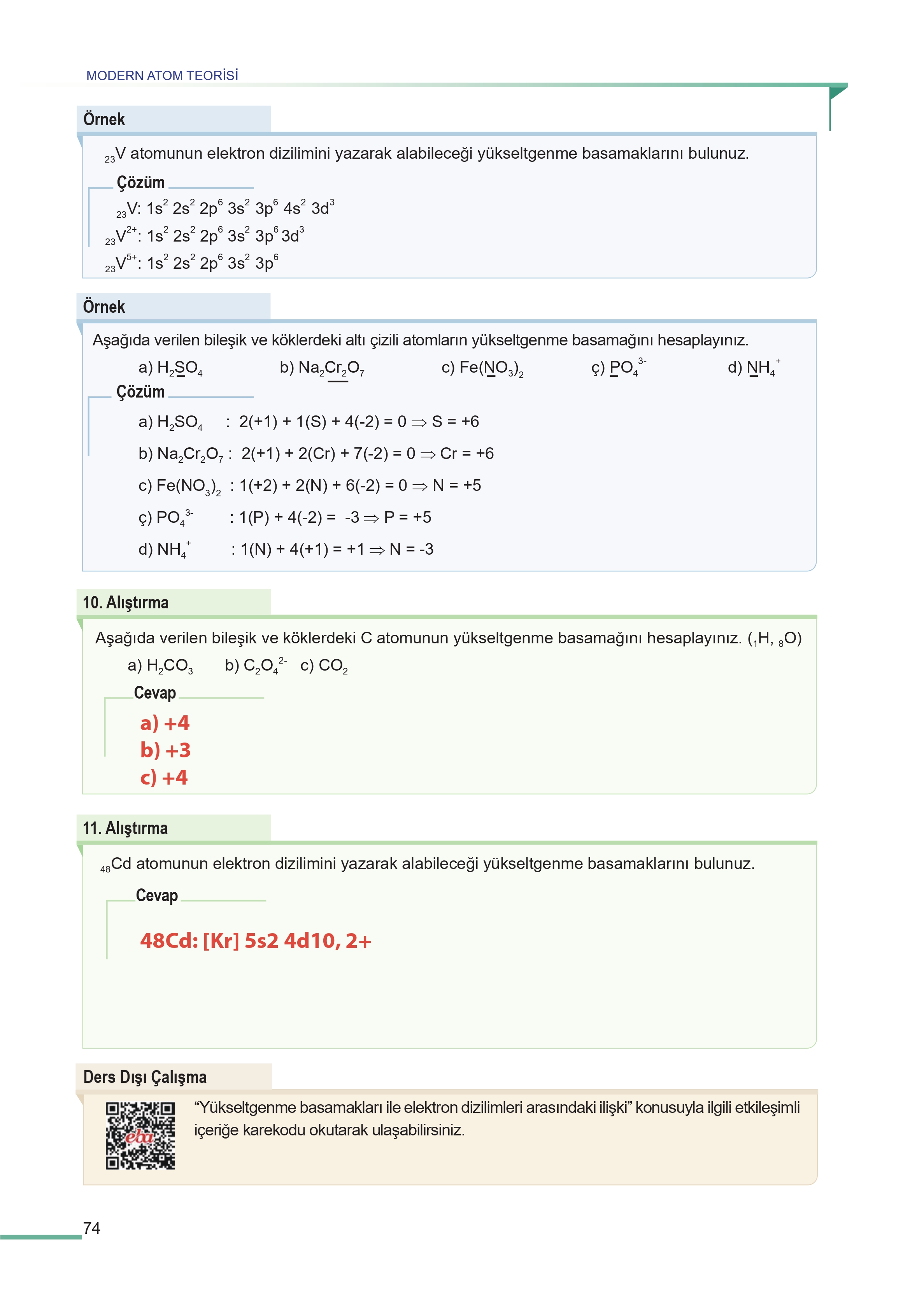 11. Sınıf Meb Yayınları Fen Lisesi Kimya Ders Kitabı Sayfa 74 Cevapları