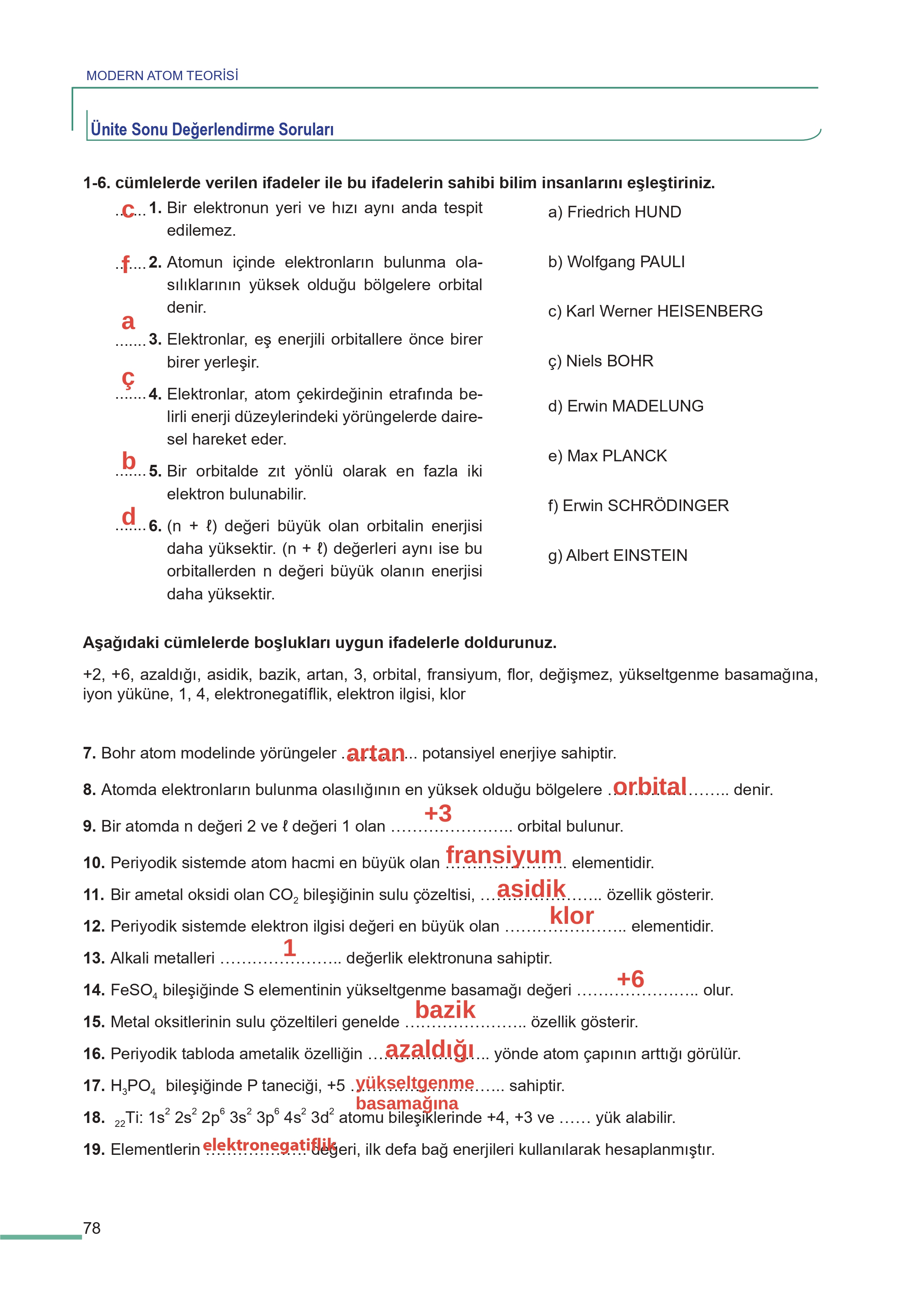 11. Sınıf Meb Yayınları Fen Lisesi Kimya Ders Kitabı Sayfa 78 Cevapları 11. Sınıf Meb Yayınları Fen Lisesi Kimya Ders Kitabı Sayfa 78 Cevapları