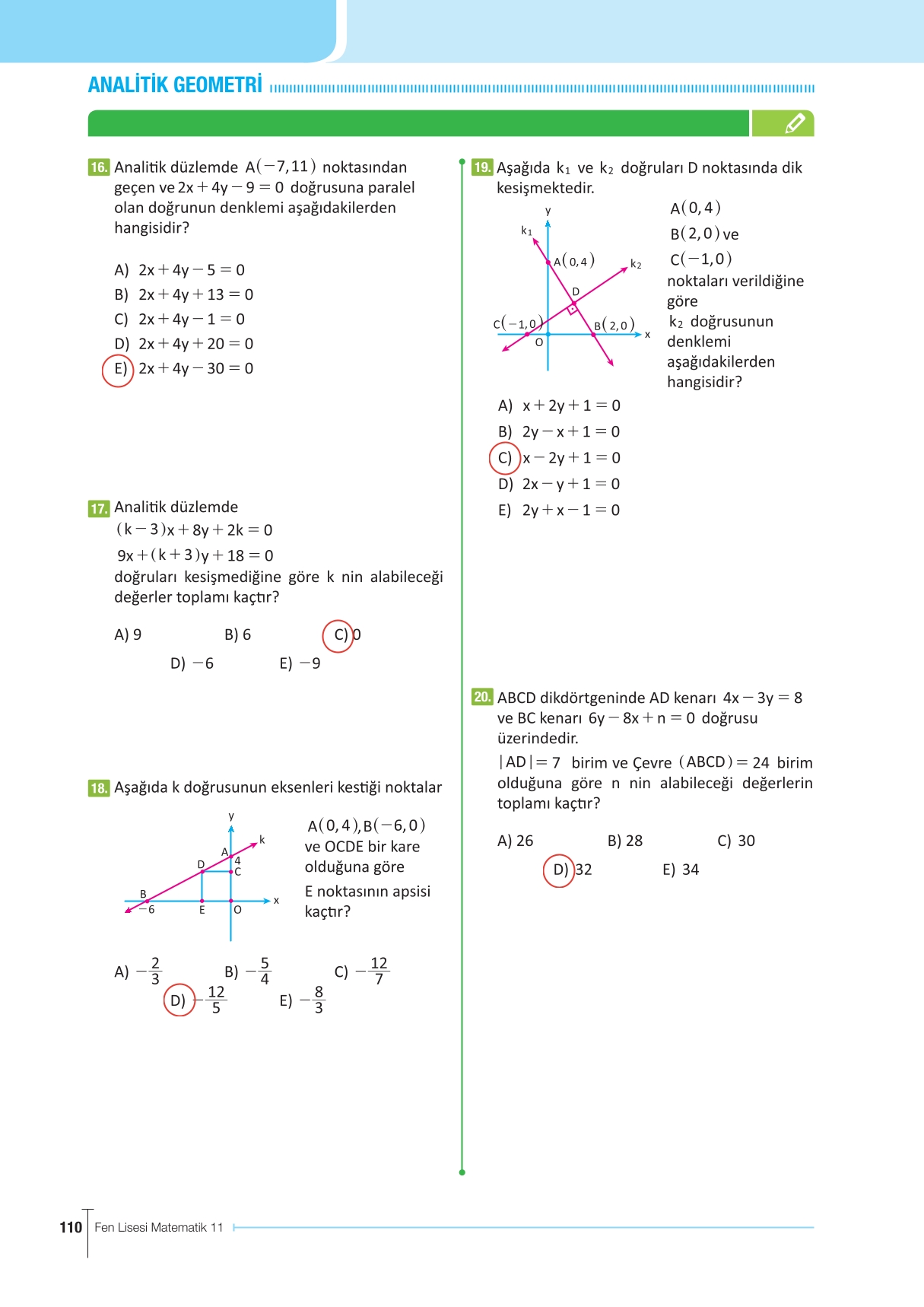 11. Sınıf Meb Yayınları Fen Lisesi Matematik Ders Kitabı Sayfa 110 Cevapları