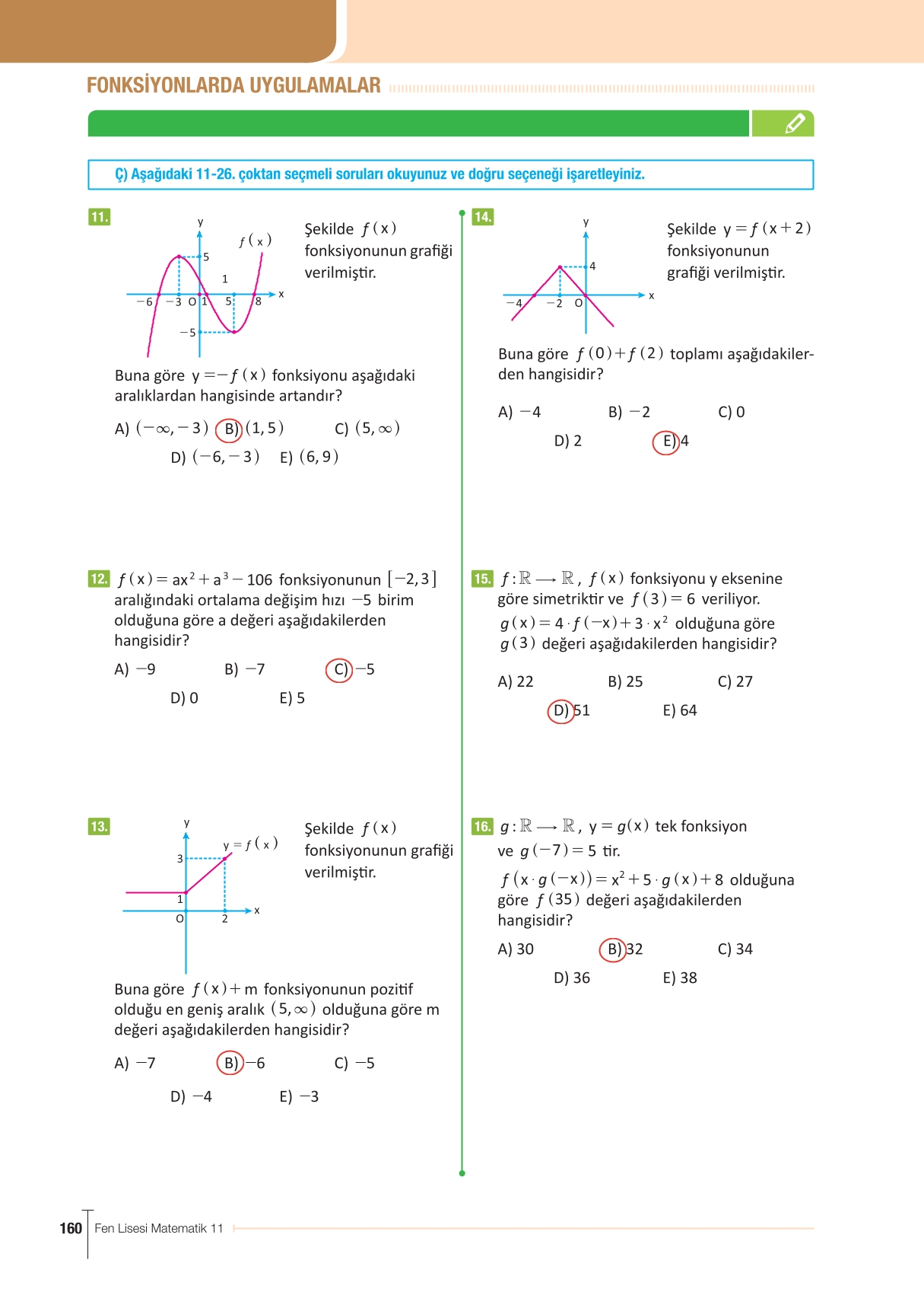11. Sınıf Meb Yayınları Fen Lisesi Matematik Ders Kitabı Sayfa 160 Cevapları