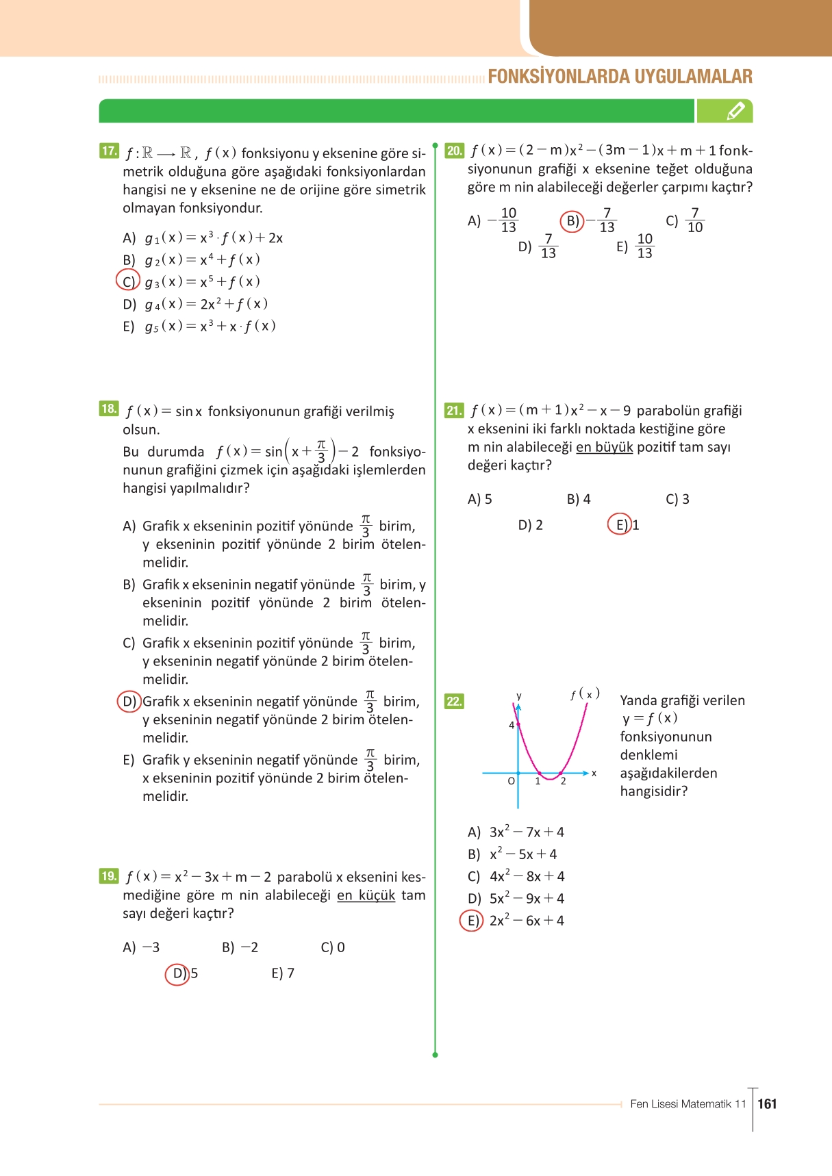 11. Sınıf Meb Yayınları Fen Lisesi Matematik Ders Kitabı Sayfa 161 Cevapları