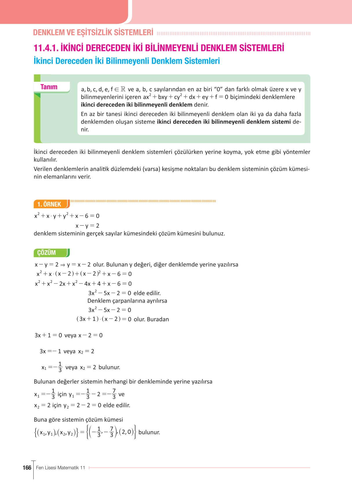 11. Sınıf Meb Yayınları Fen Lisesi Matematik Ders Kitabı Sayfa 166 Cevapları