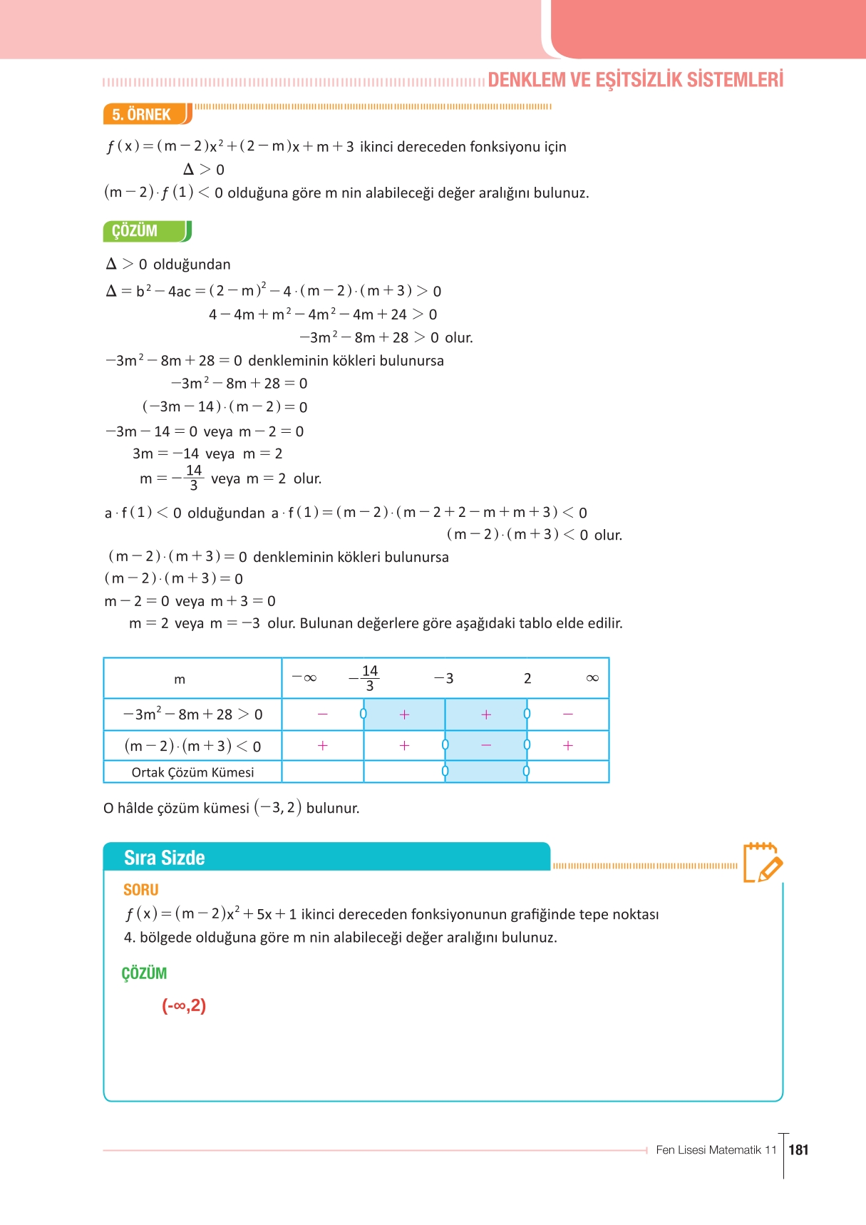 11. Sınıf Meb Yayınları Fen Lisesi Matematik Ders Kitabı Sayfa 181 Cevapları