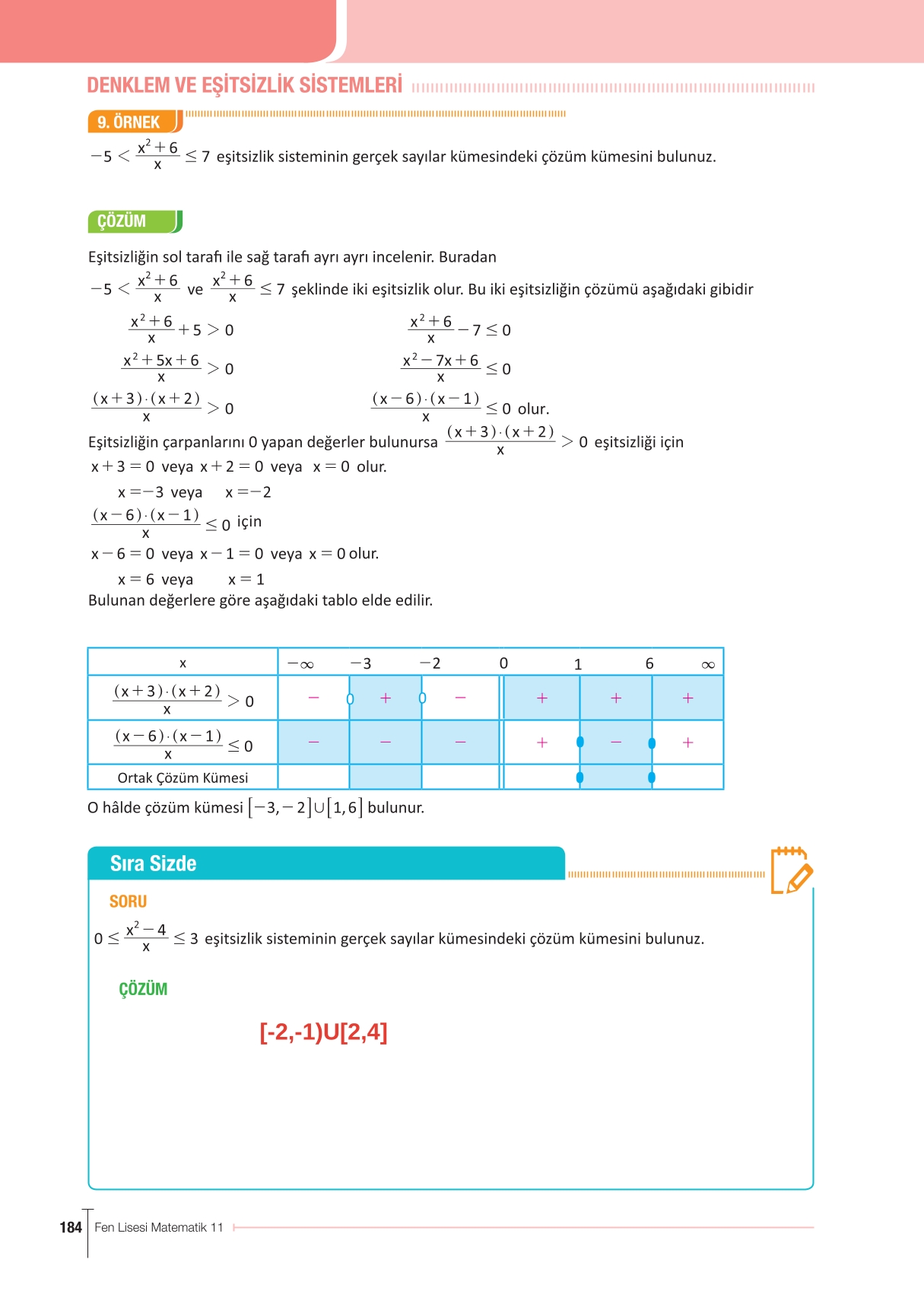 11. Sınıf Meb Yayınları Fen Lisesi Matematik Ders Kitabı Sayfa 184 Cevapları