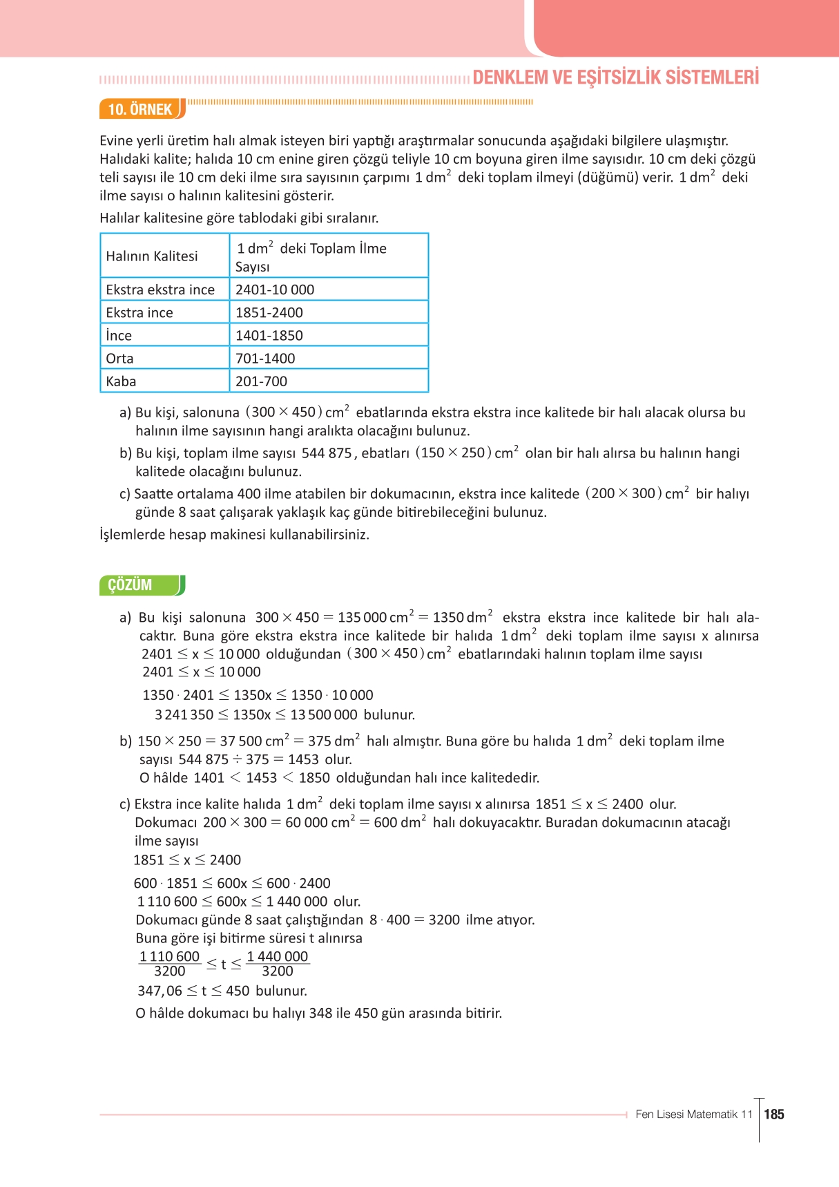 11. Sınıf Meb Yayınları Fen Lisesi Matematik Ders Kitabı Sayfa 185 Cevapları