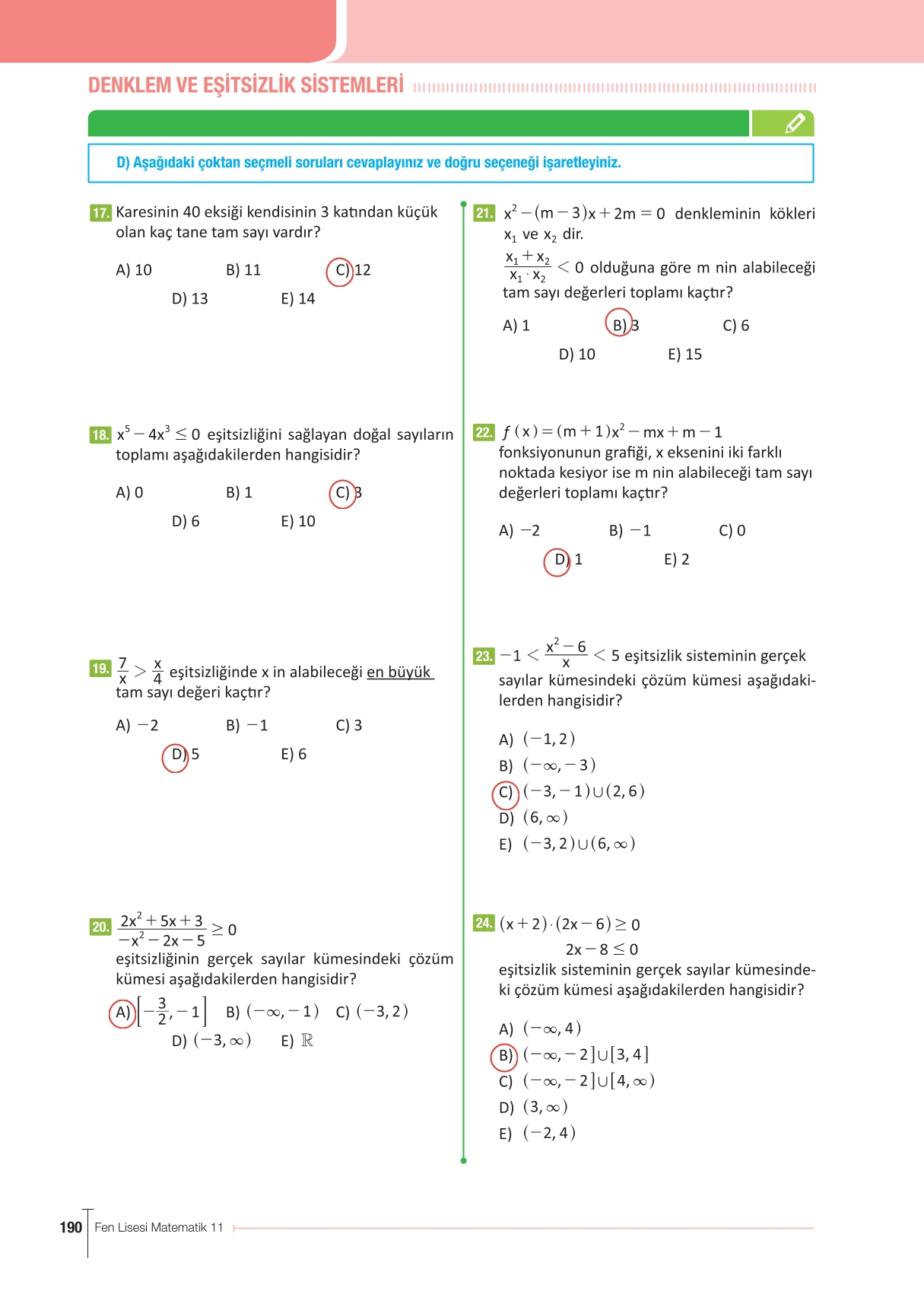 11. Sınıf Meb Yayınları Fen Lisesi Matematik Ders Kitabı Sayfa 190 Cevapları