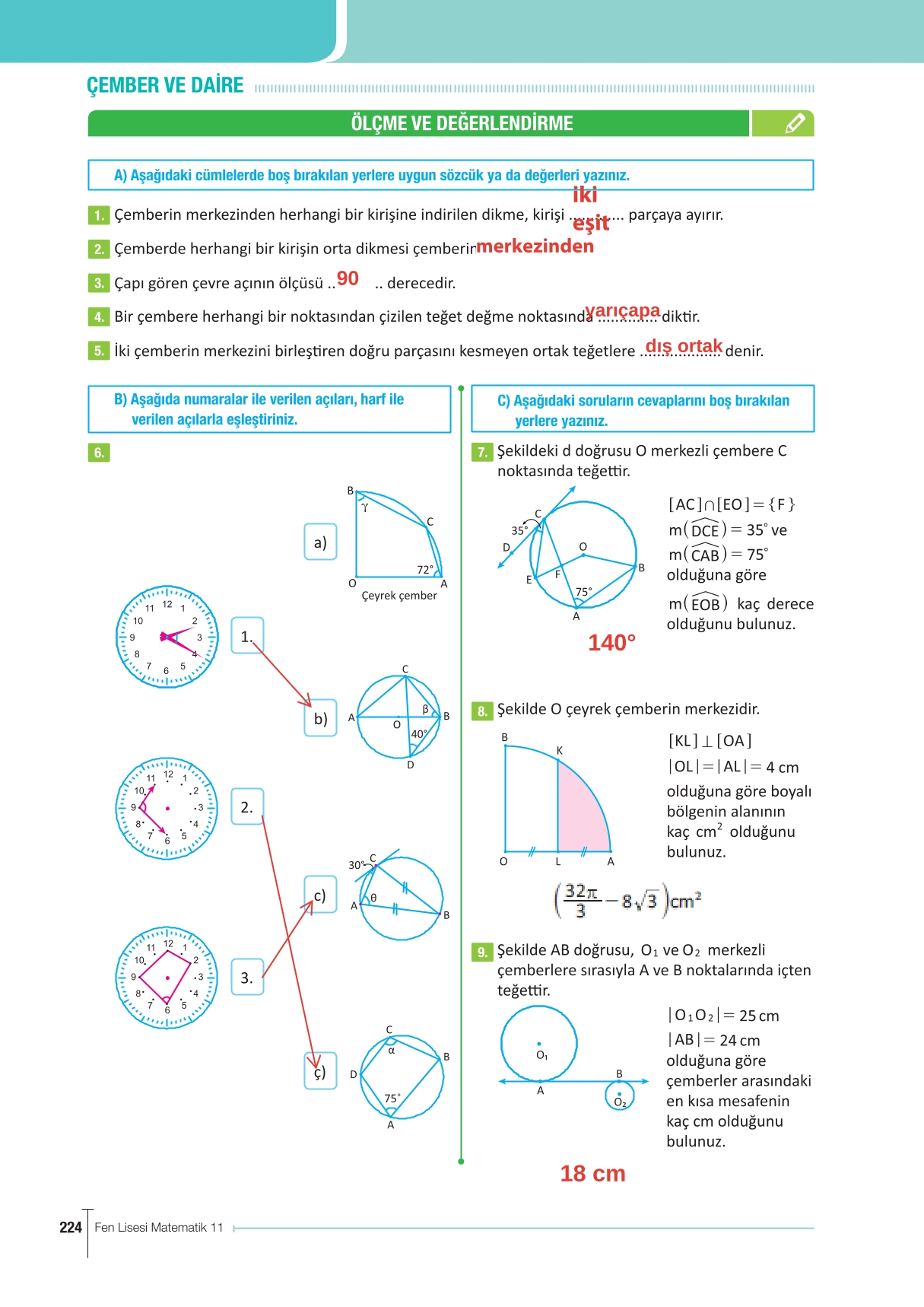 11. Sınıf Meb Yayınları Fen Lisesi Matematik Ders Kitabı Sayfa 224 Cevapları
