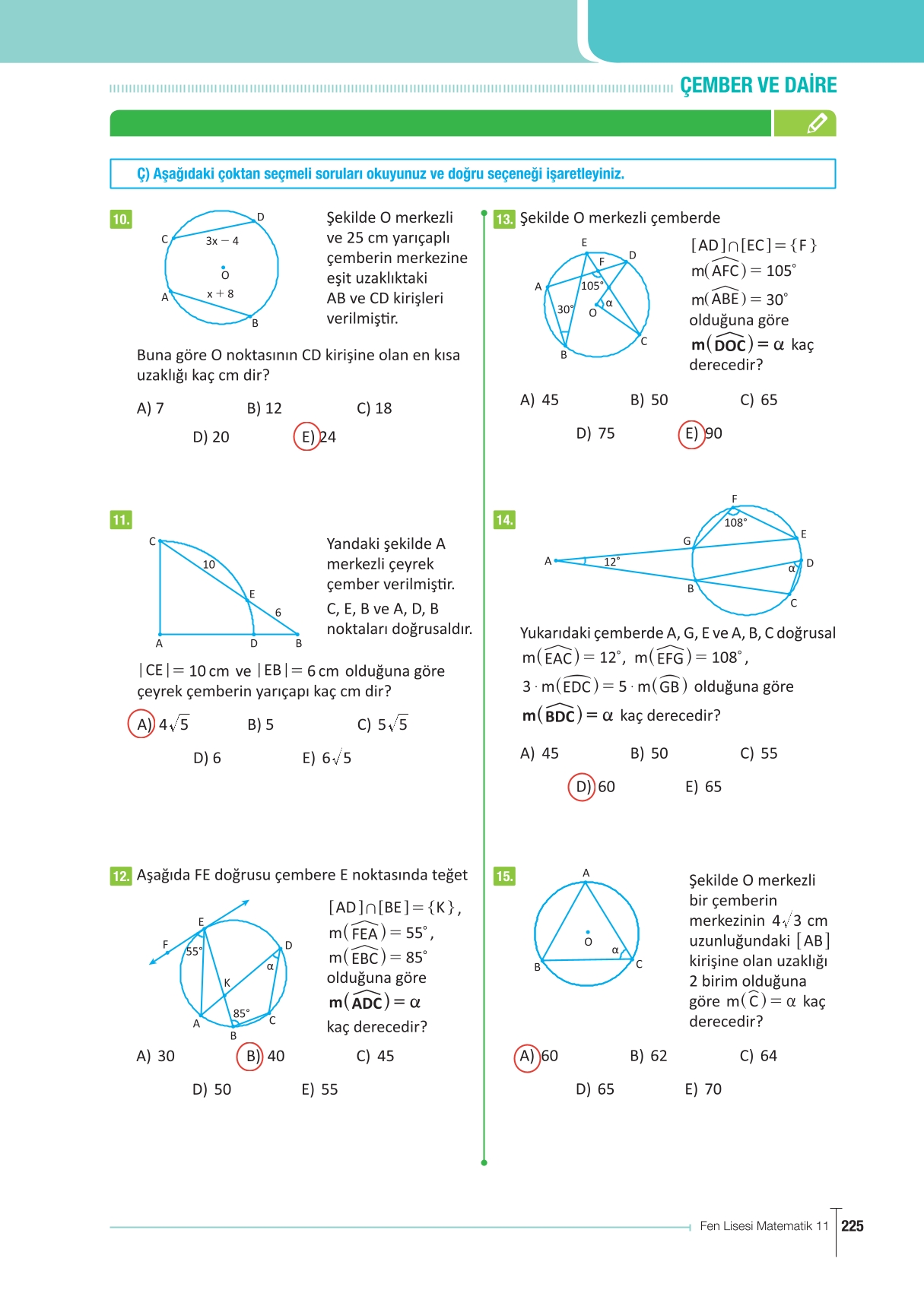 11. Sınıf Meb Yayınları Fen Lisesi Matematik Ders Kitabı Sayfa 225 Cevapları