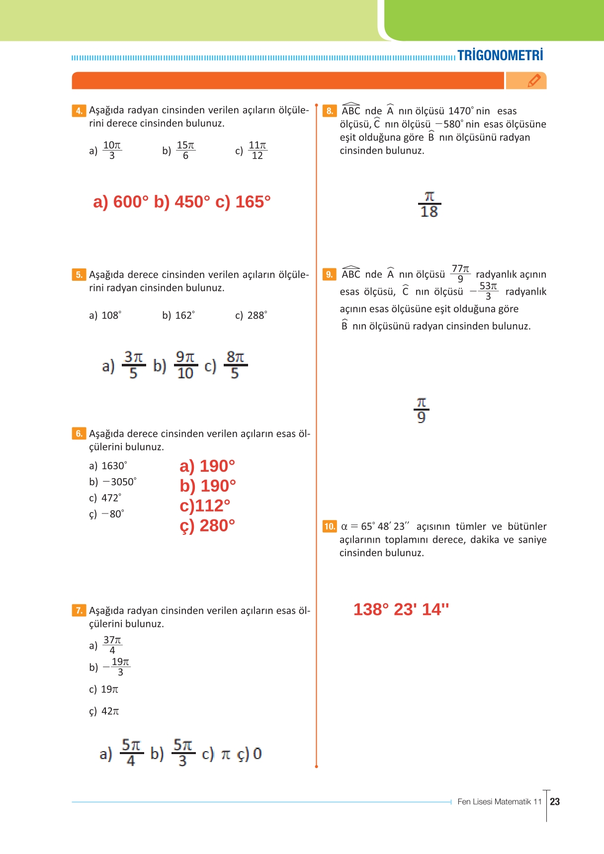 11. Sınıf Meb Yayınları Fen Lisesi Matematik Ders Kitabı Sayfa 23 Cevapları