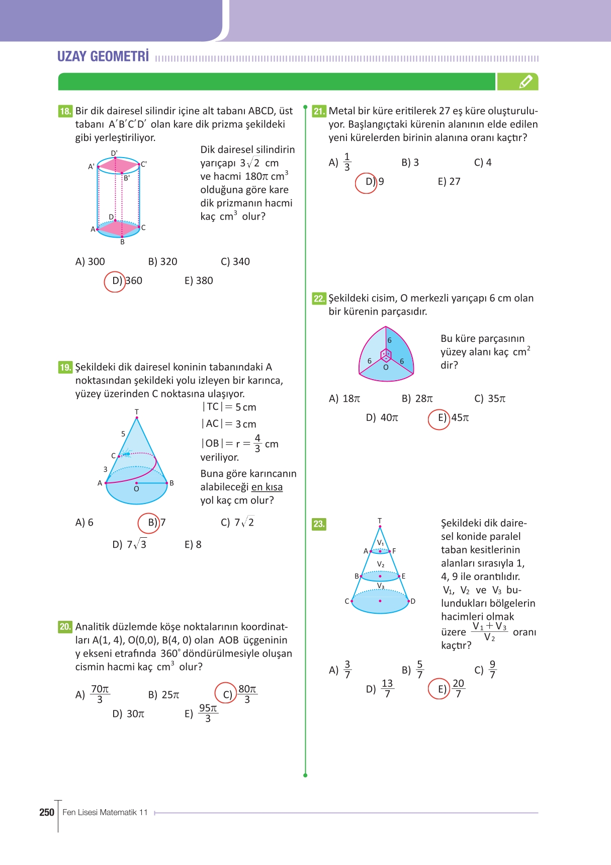 11. Sınıf Meb Yayınları Fen Lisesi Matematik Ders Kitabı Sayfa 250 Cevapları