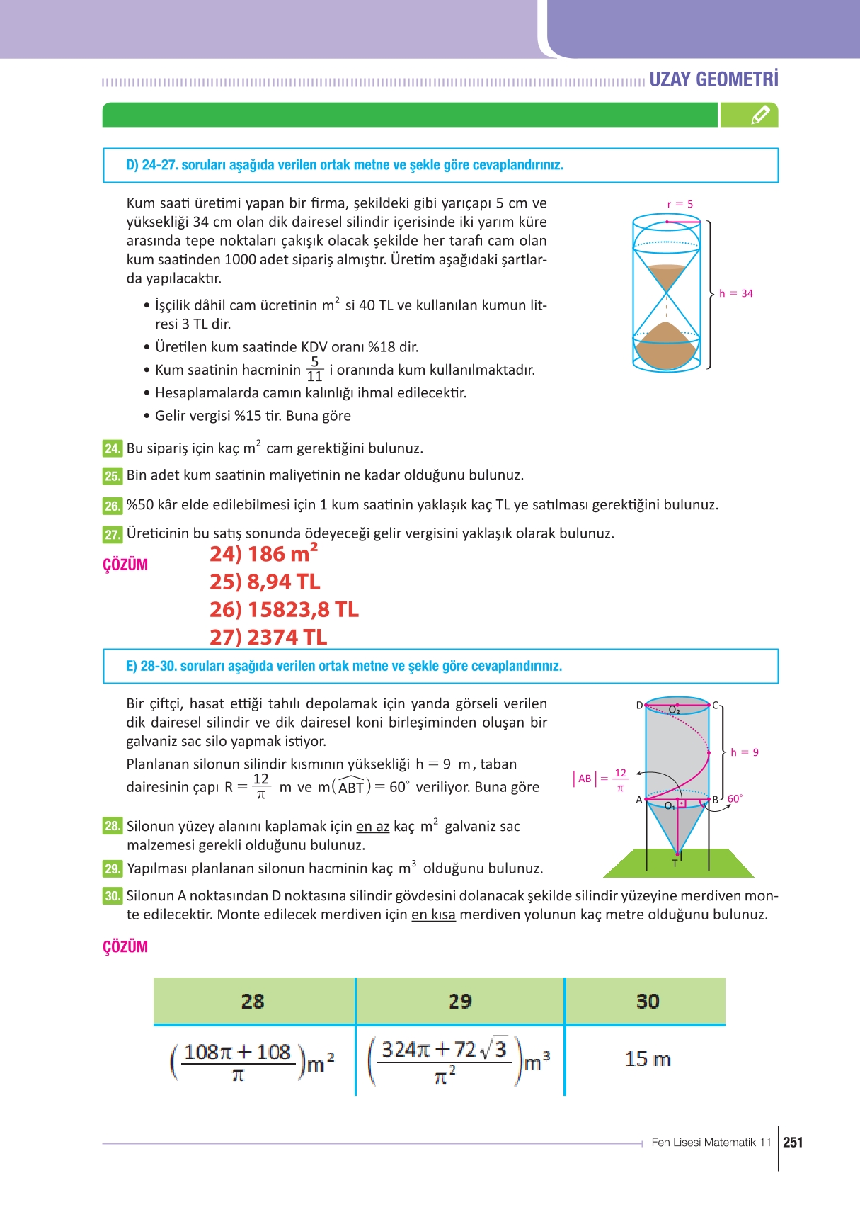 11. Sınıf Meb Yayınları Fen Lisesi Matematik Ders Kitabı Sayfa 251 Cevapları