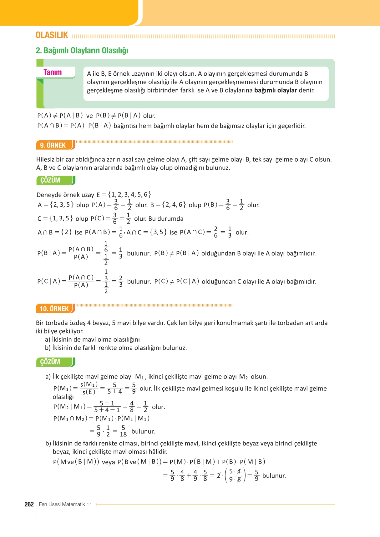 11. Sınıf Meb Yayınları Fen Lisesi Matematik Ders Kitabı Sayfa 262 Cevapları