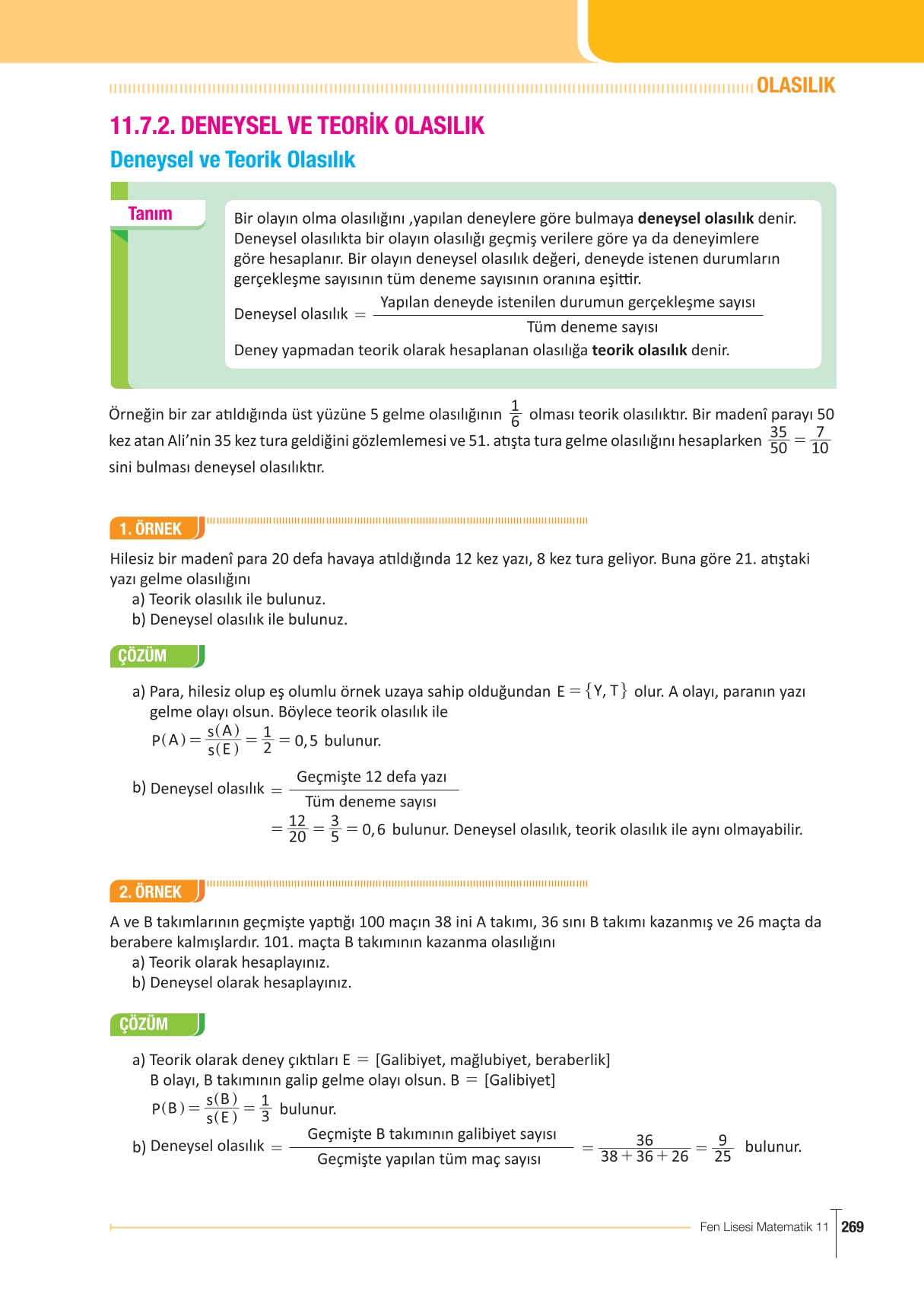 11. Sınıf Meb Yayınları Fen Lisesi Matematik Ders Kitabı Sayfa 269 Cevapları