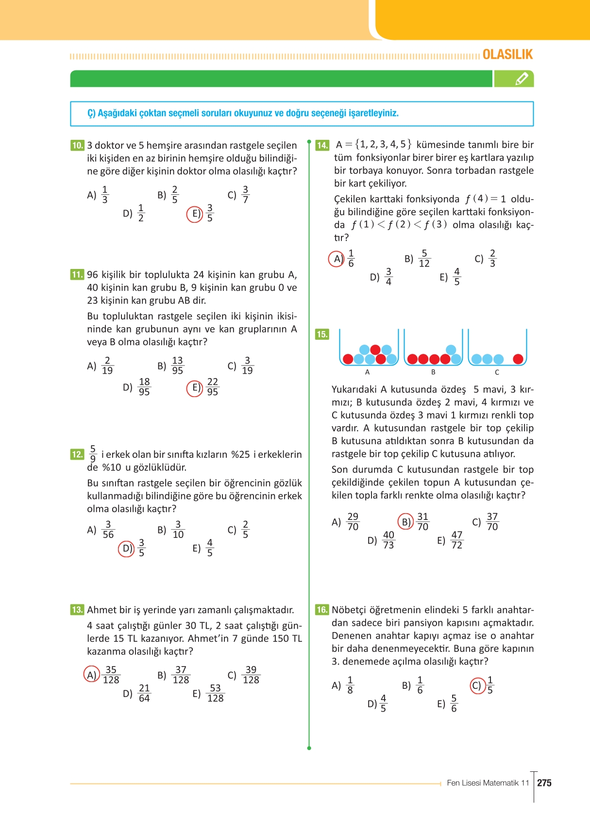 11. Sınıf Meb Yayınları Fen Lisesi Matematik Ders Kitabı Sayfa 275 Cevapları