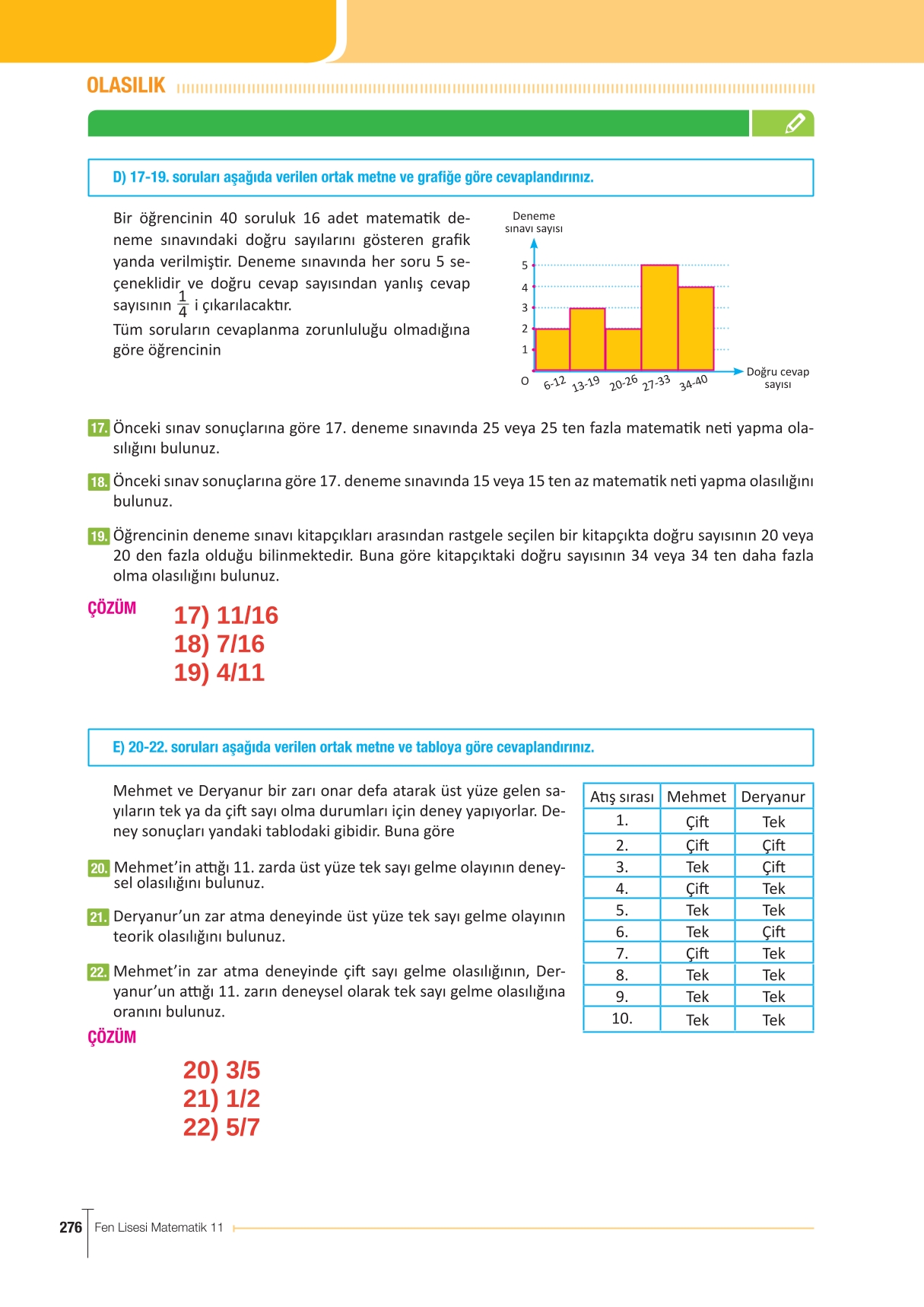 11. Sınıf Meb Yayınları Fen Lisesi Matematik Ders Kitabı Sayfa 276 Cevapları