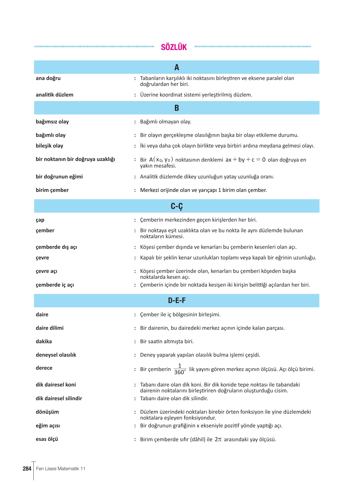 11. Sınıf Meb Yayınları Fen Lisesi Matematik Ders Kitabı Sayfa 284 Cevapları