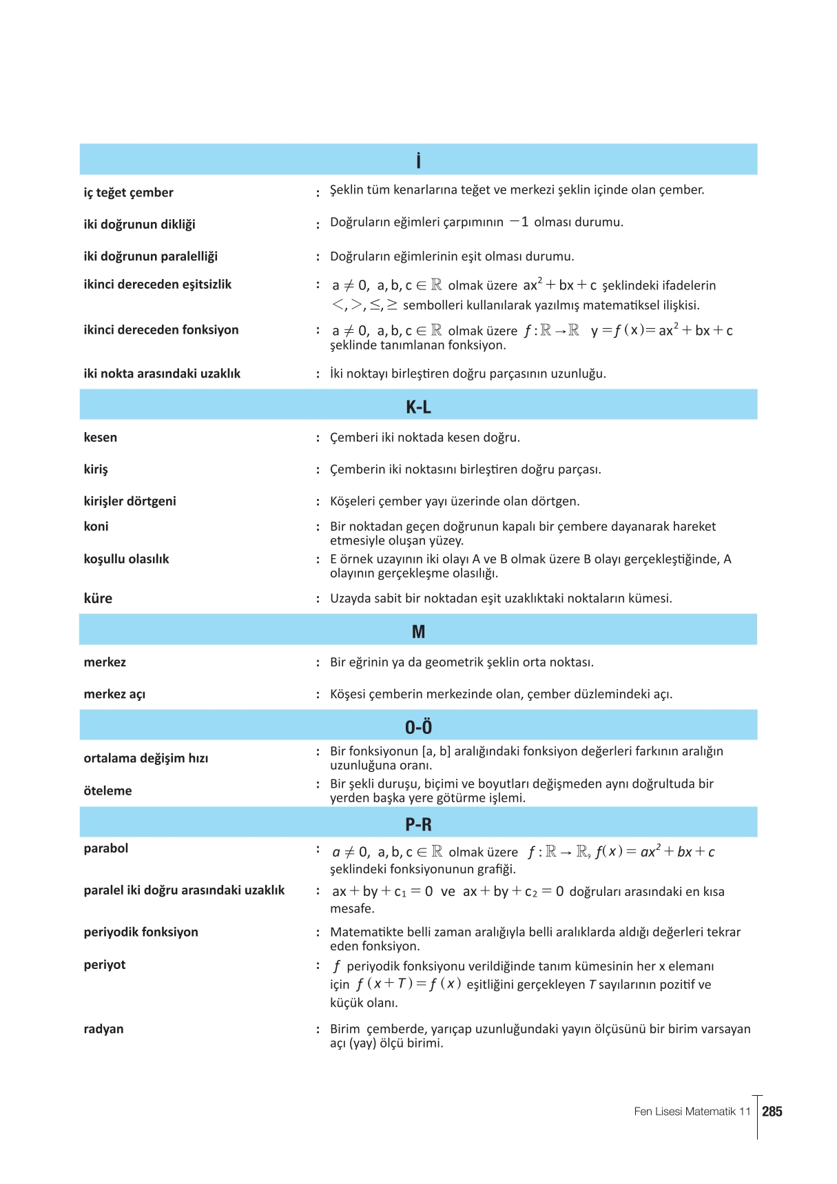 11. Sınıf Meb Yayınları Fen Lisesi Matematik Ders Kitabı Sayfa 285 Cevapları