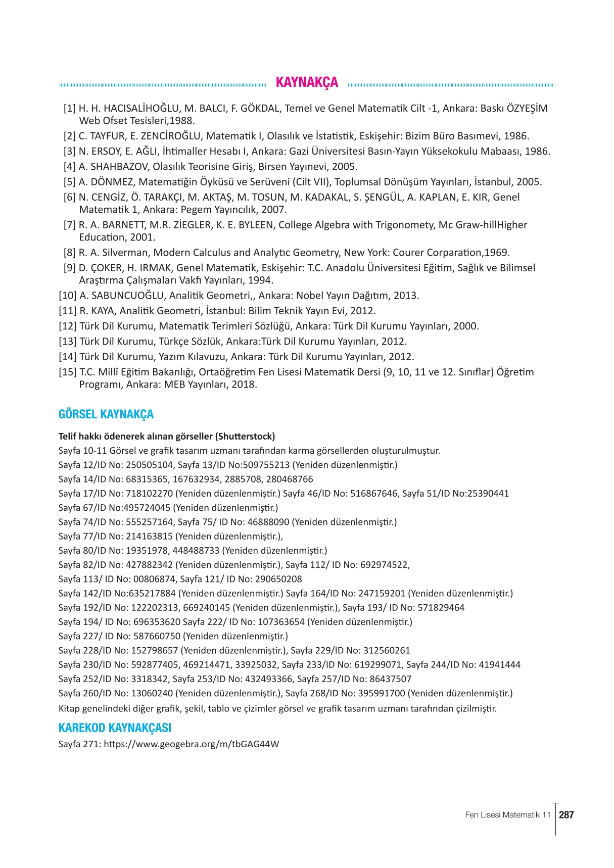 11. Sınıf Meb Yayınları Fen Lisesi Matematik Ders Kitabı Sayfa 287 Cevapları