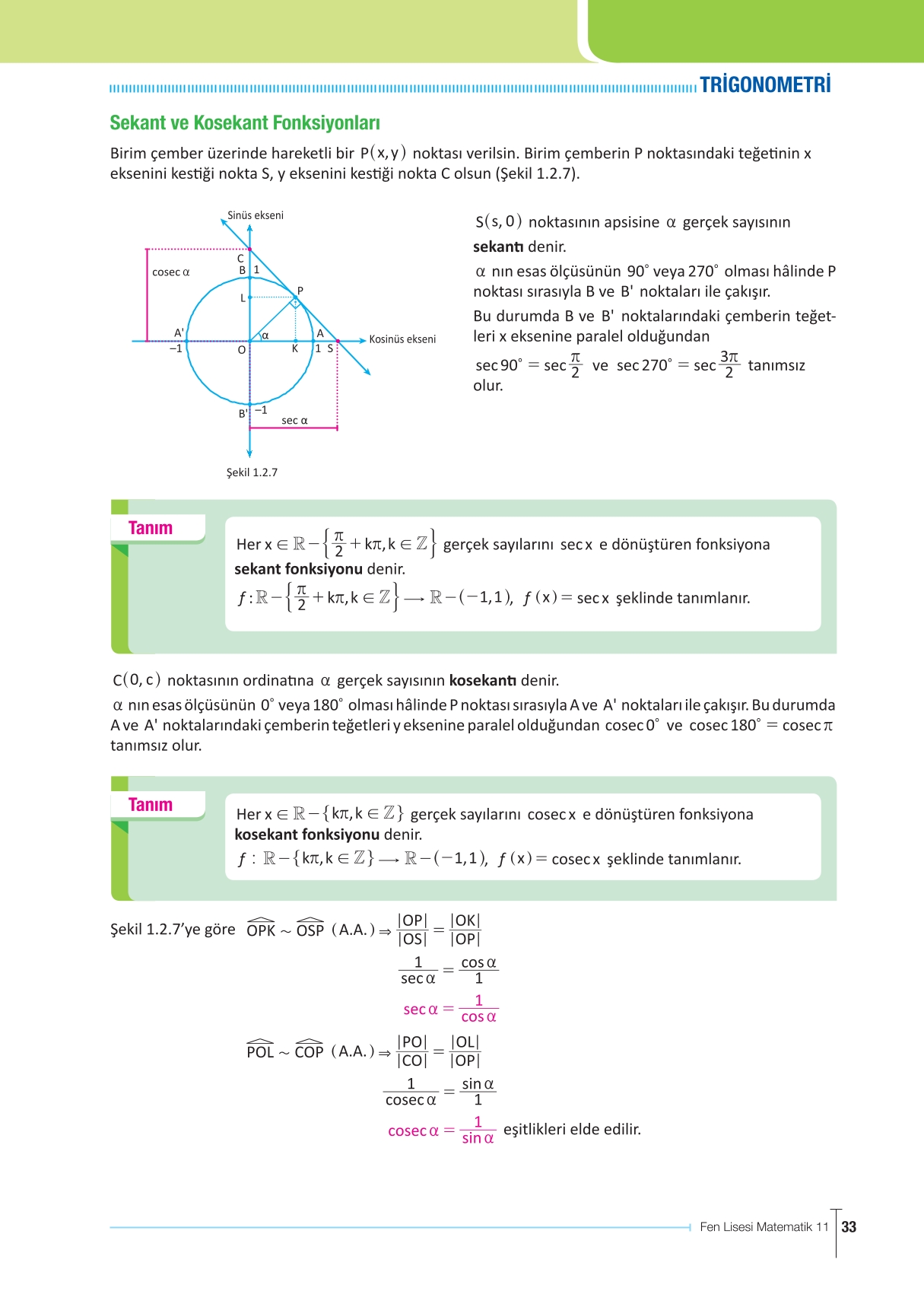 11. Sınıf Meb Yayınları Fen Lisesi Matematik Ders Kitabı Sayfa 33 Cevapları