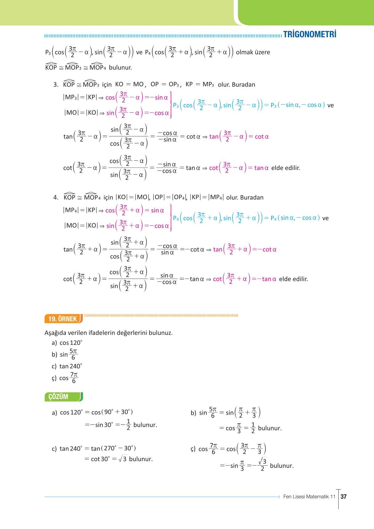 11. Sınıf Meb Yayınları Fen Lisesi Matematik Ders Kitabı Sayfa 37 Cevapları