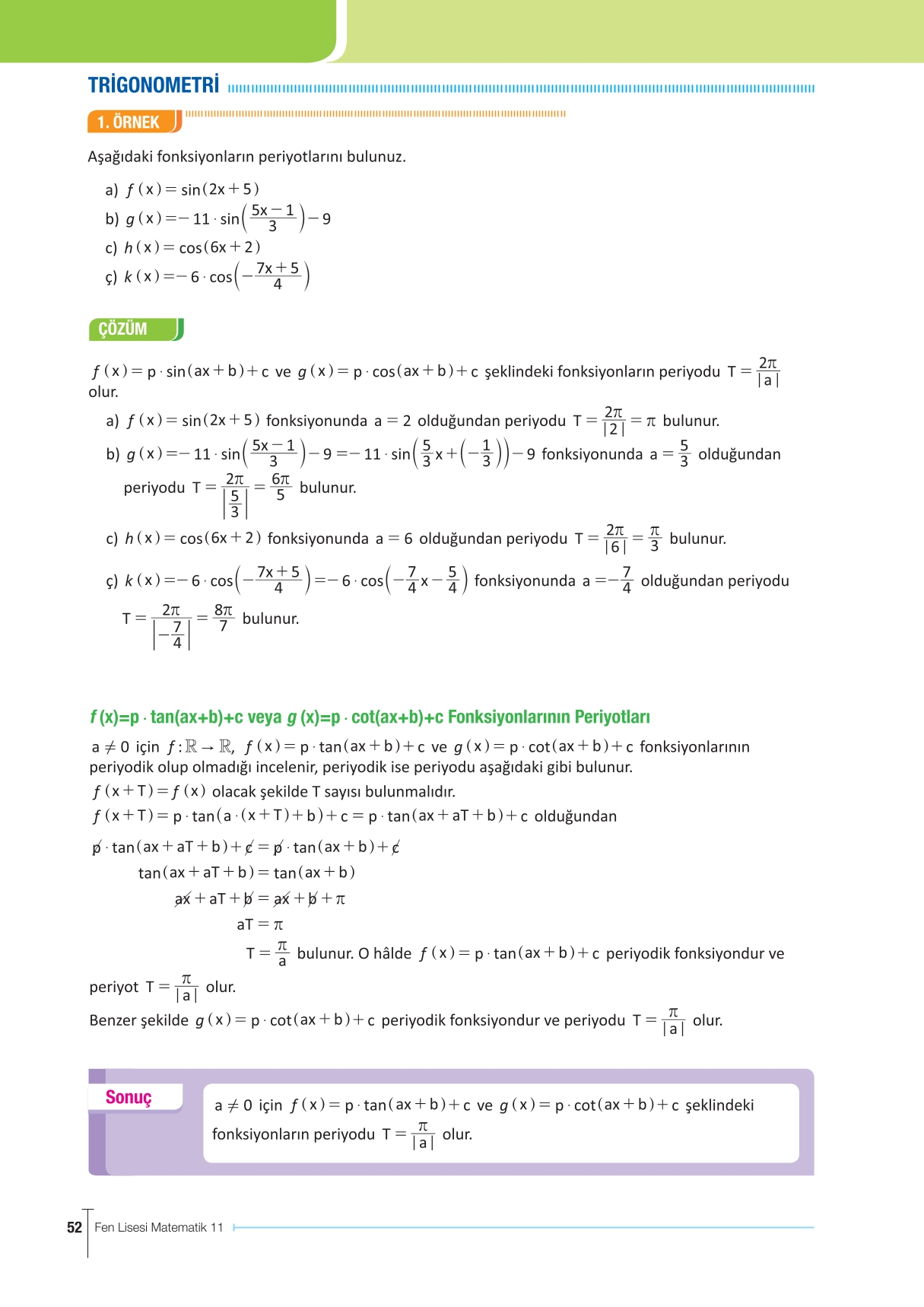 11. Sınıf Meb Yayınları Fen Lisesi Matematik Ders Kitabı Sayfa 52 Cevapları