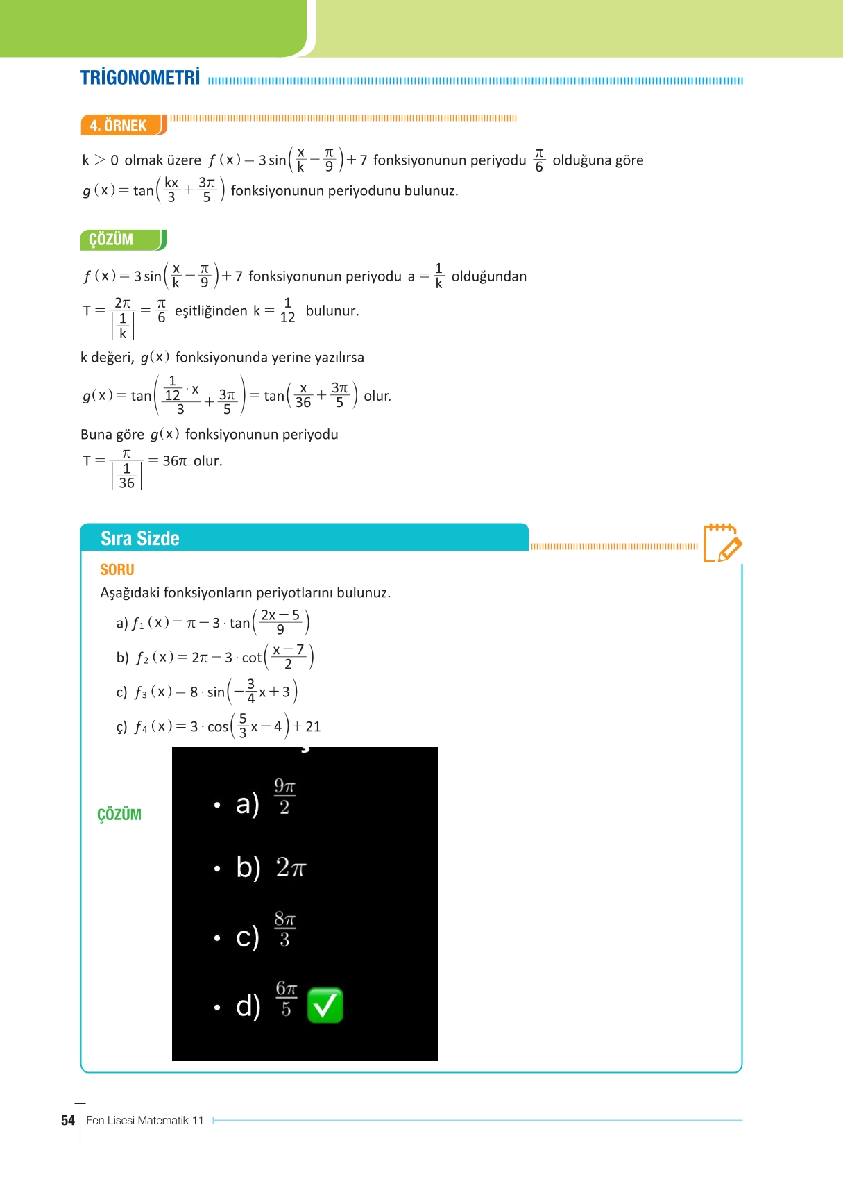 11. Sınıf Meb Yayınları Fen Lisesi Matematik Ders Kitabı Sayfa 54 Cevapları