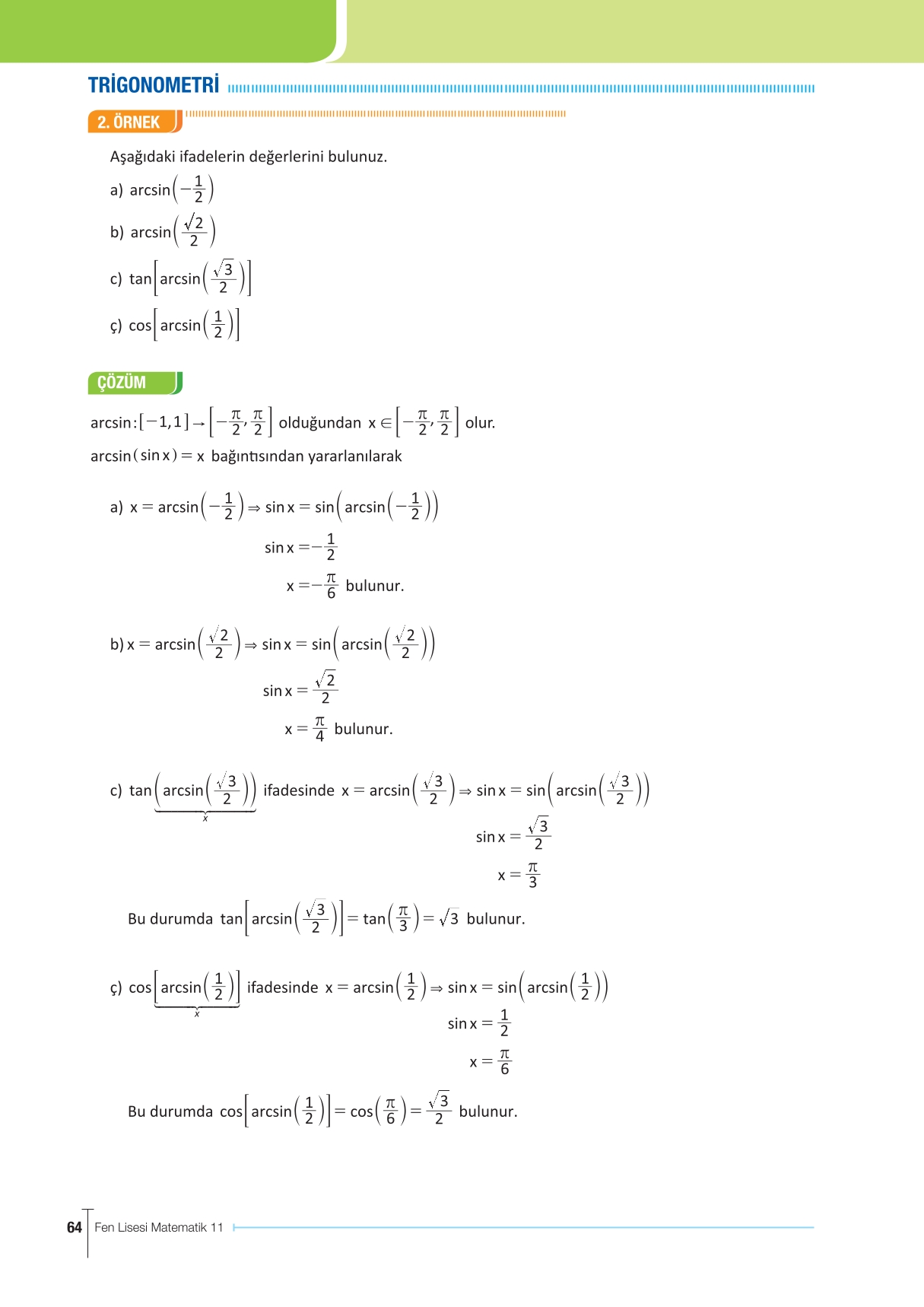 11. Sınıf Meb Yayınları Fen Lisesi Matematik Ders Kitabı Sayfa 64 Cevapları