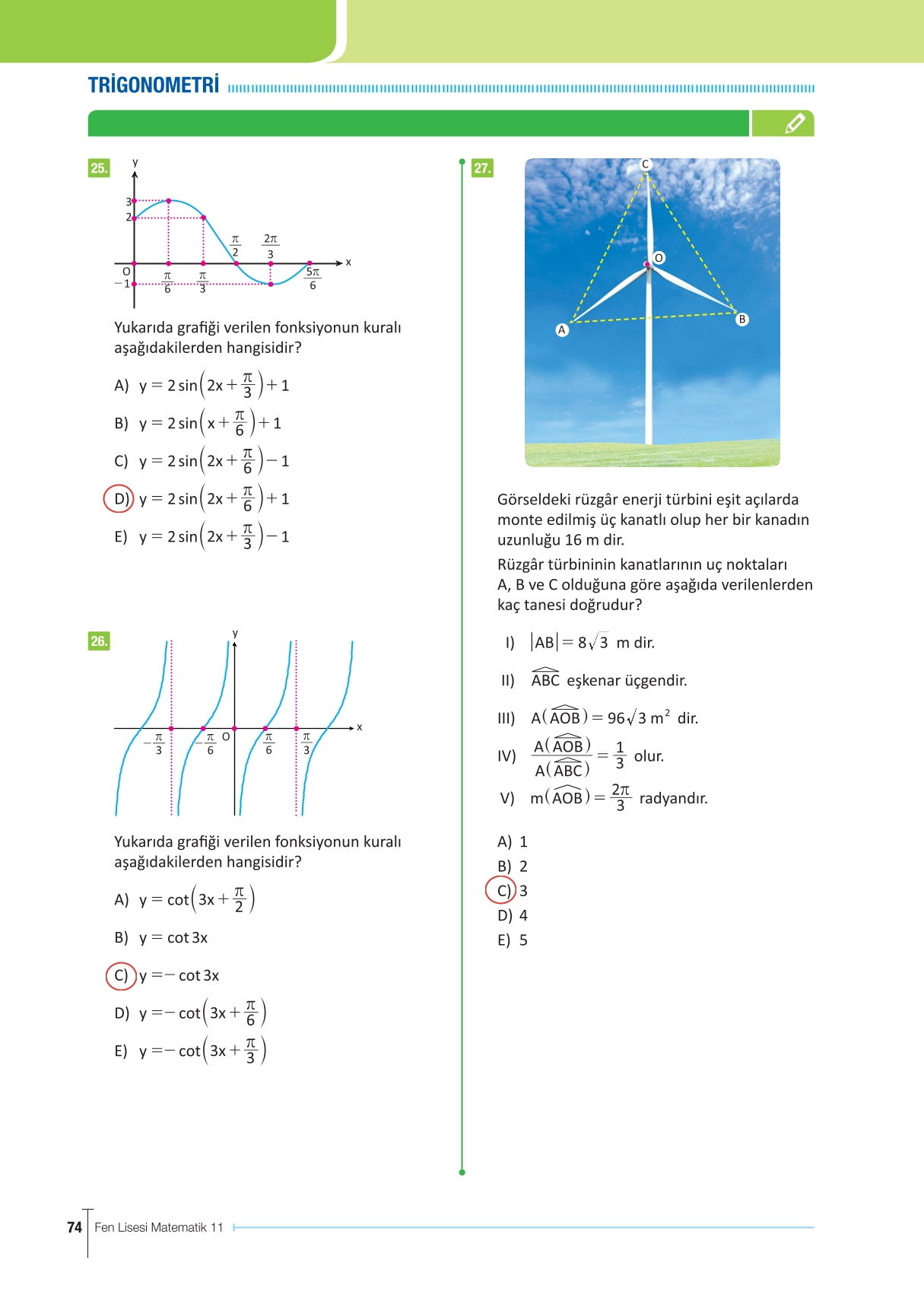 11. Sınıf Meb Yayınları Fen Lisesi Matematik Ders Kitabı Sayfa 74 Cevapları