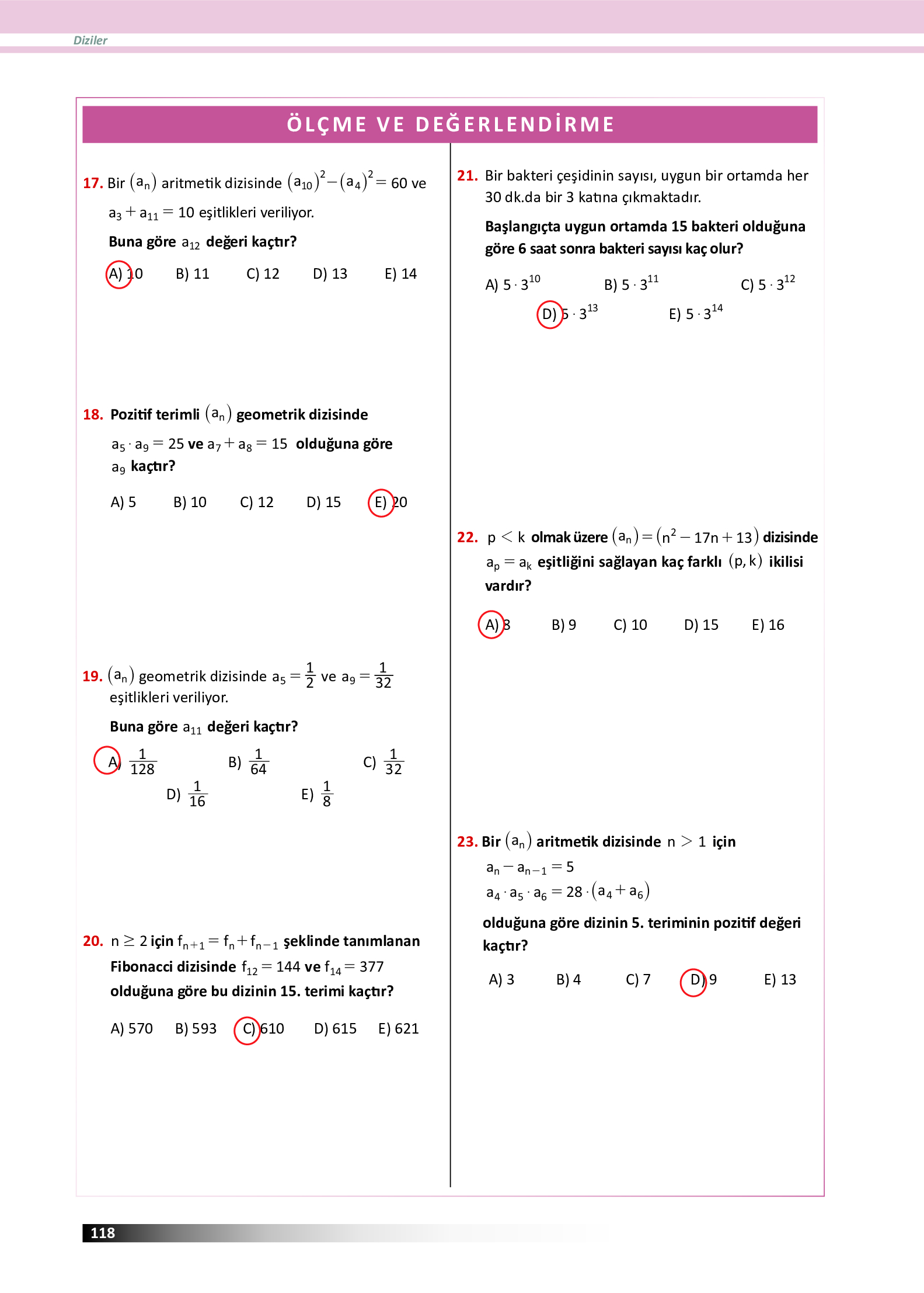 12. Sınıf Meb Yayınları Fen Lisesi Matematik Ders Kitabı Sayfa 118 Cevapları