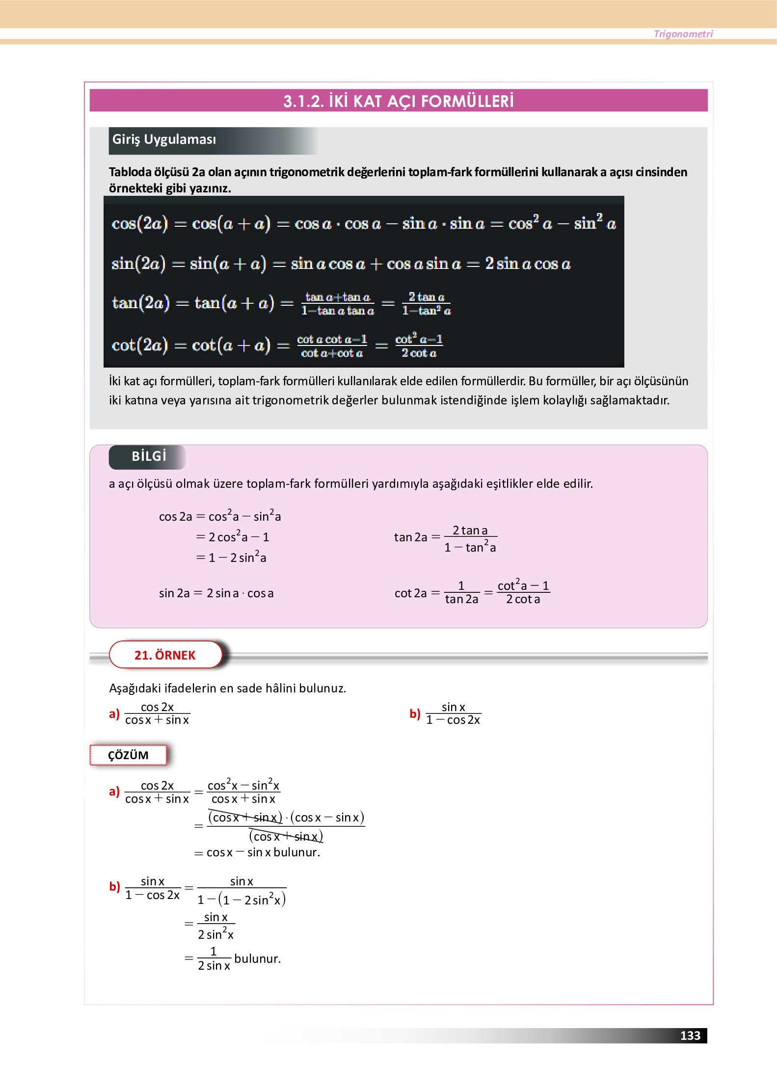 12. Sınıf Meb Yayınları Fen Lisesi Matematik Ders Kitabı Sayfa 133 Cevapları