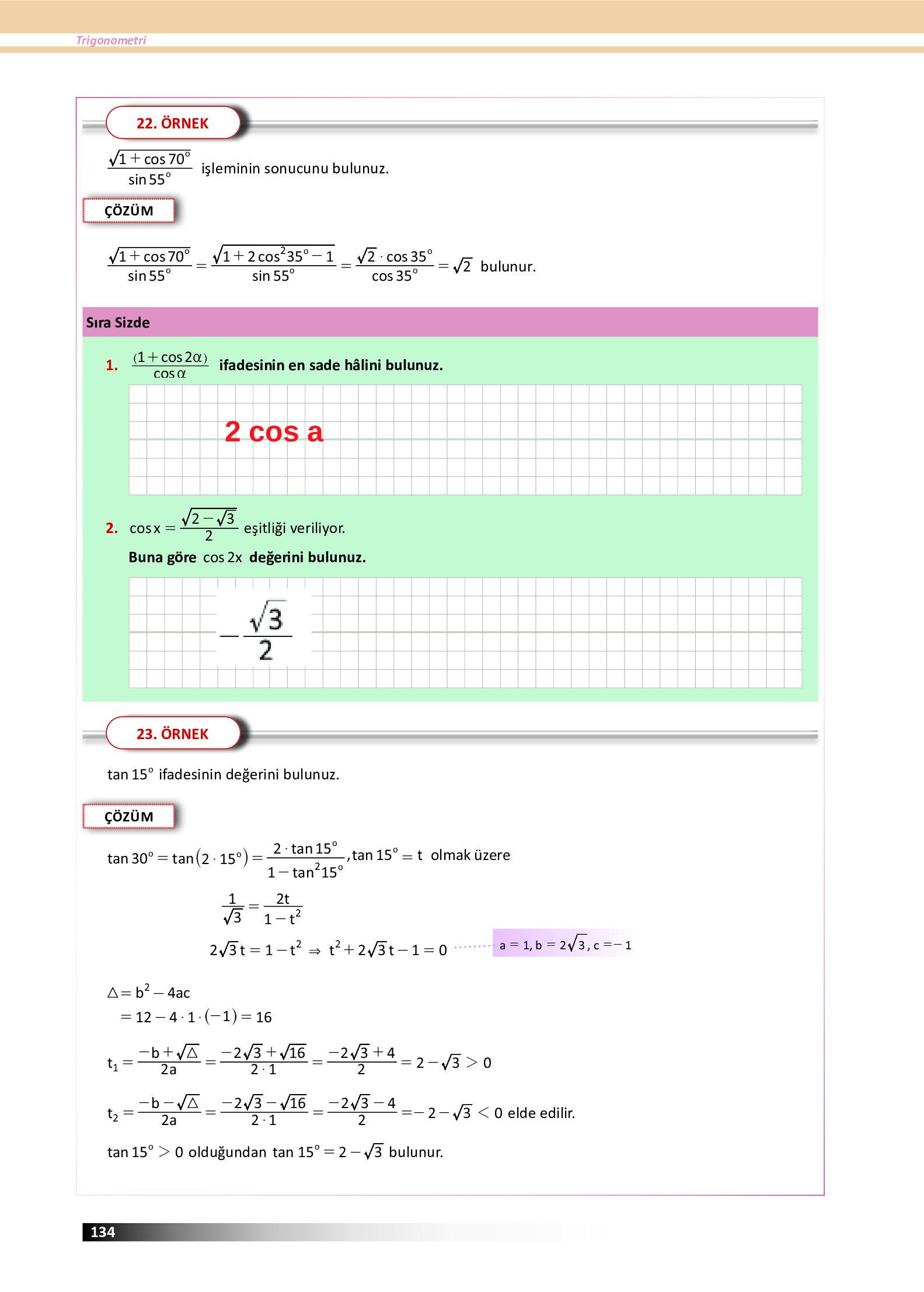 12. Sınıf Meb Yayınları Fen Lisesi Matematik Ders Kitabı Sayfa 134 Cevapları
