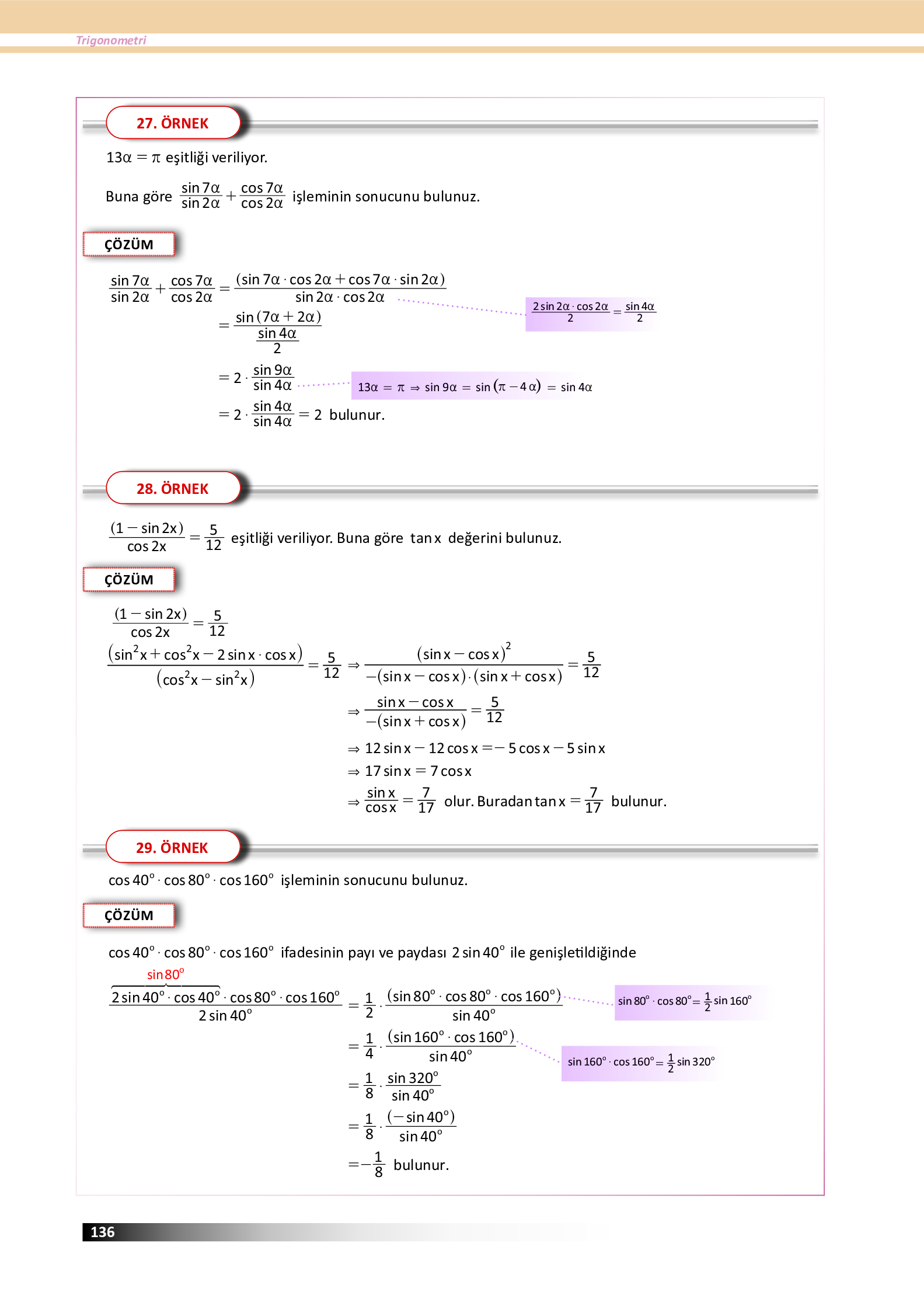 12. Sınıf Meb Yayınları Fen Lisesi Matematik Ders Kitabı Sayfa 136 Cevapları