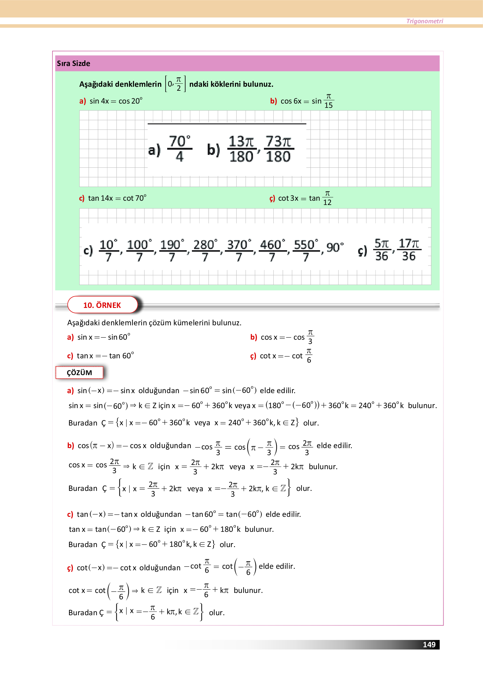 12. Sınıf Meb Yayınları Fen Lisesi Matematik Ders Kitabı Sayfa 149 Cevapları