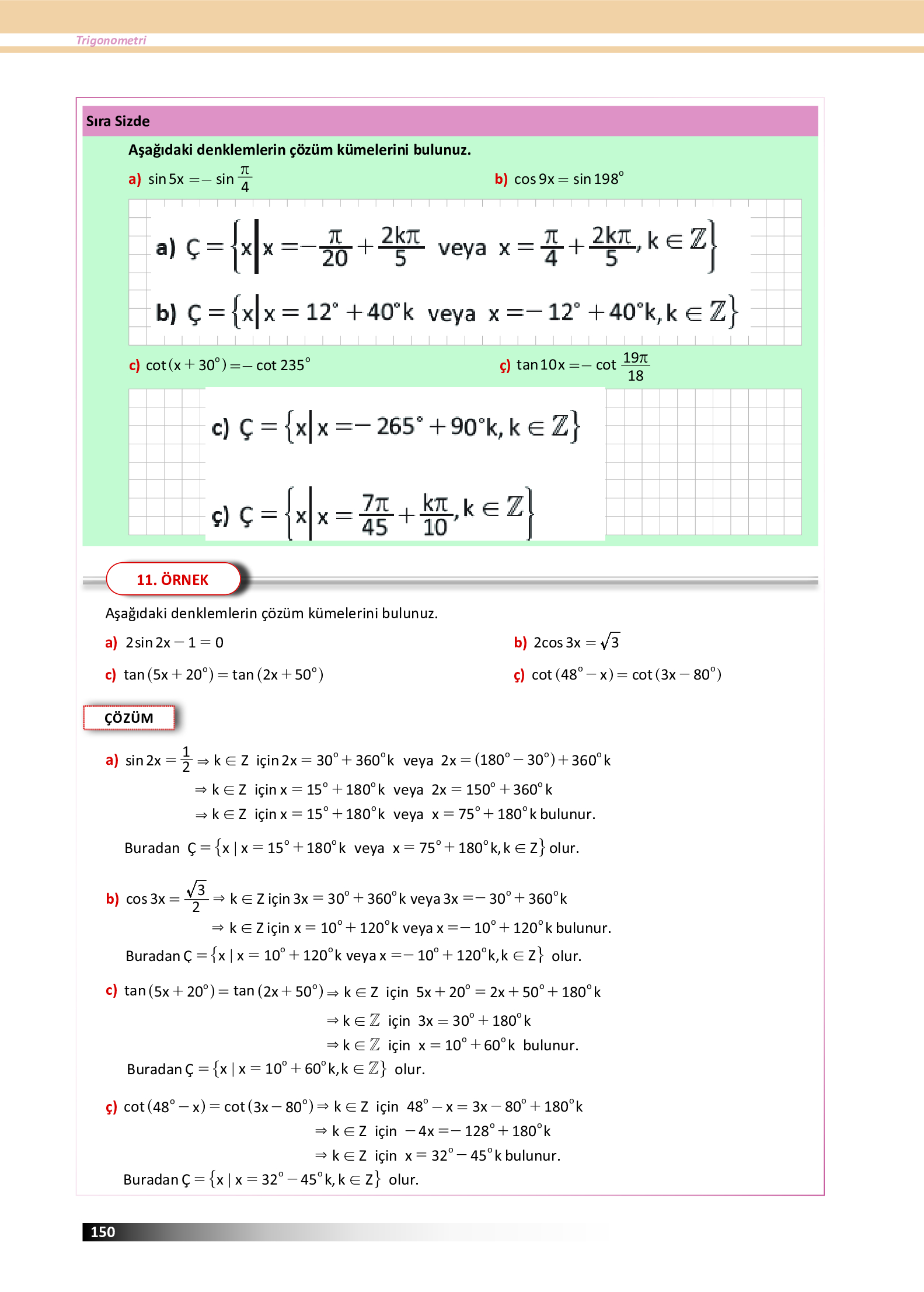 12. Sınıf Meb Yayınları Fen Lisesi Matematik Ders Kitabı Sayfa 150 Cevapları
