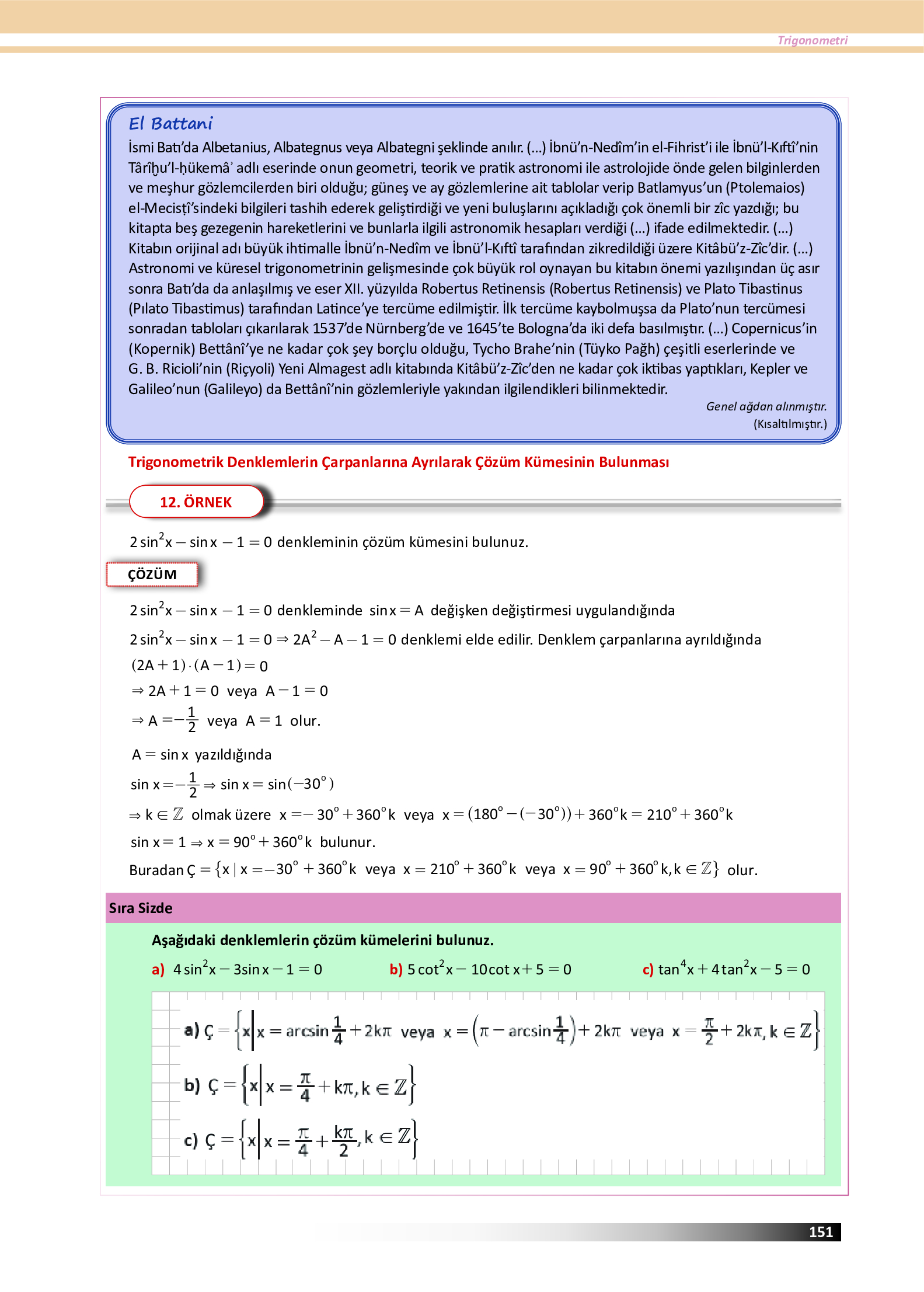 12. Sınıf Meb Yayınları Fen Lisesi Matematik Ders Kitabı Sayfa 151 Cevapları