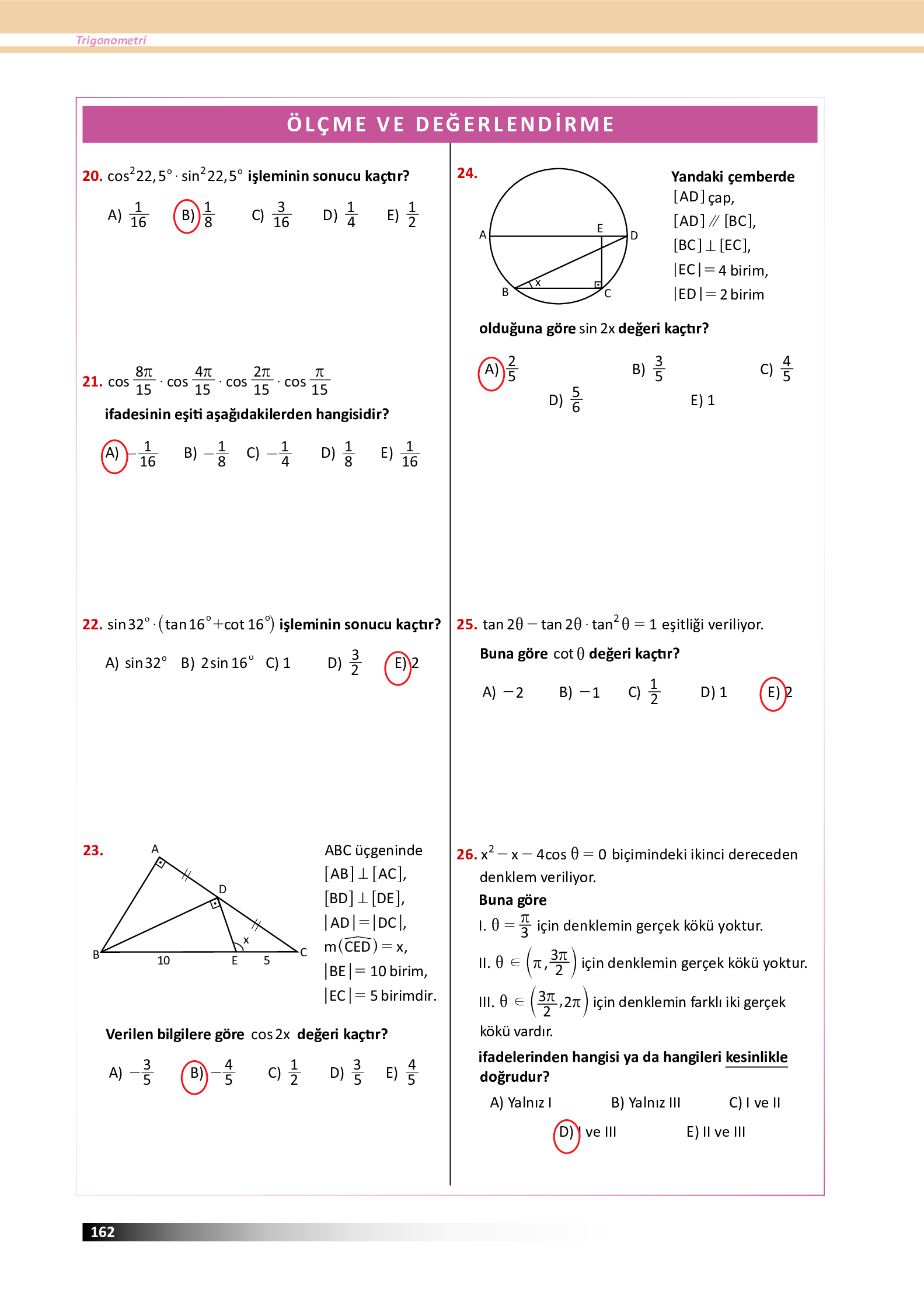 12. Sınıf Meb Yayınları Fen Lisesi Matematik Ders Kitabı Sayfa 162 Cevapları 12. Sınıf Meb Yayınları Fen Lisesi Matematik Ders Kitabı Sayfa 162 Cevapları