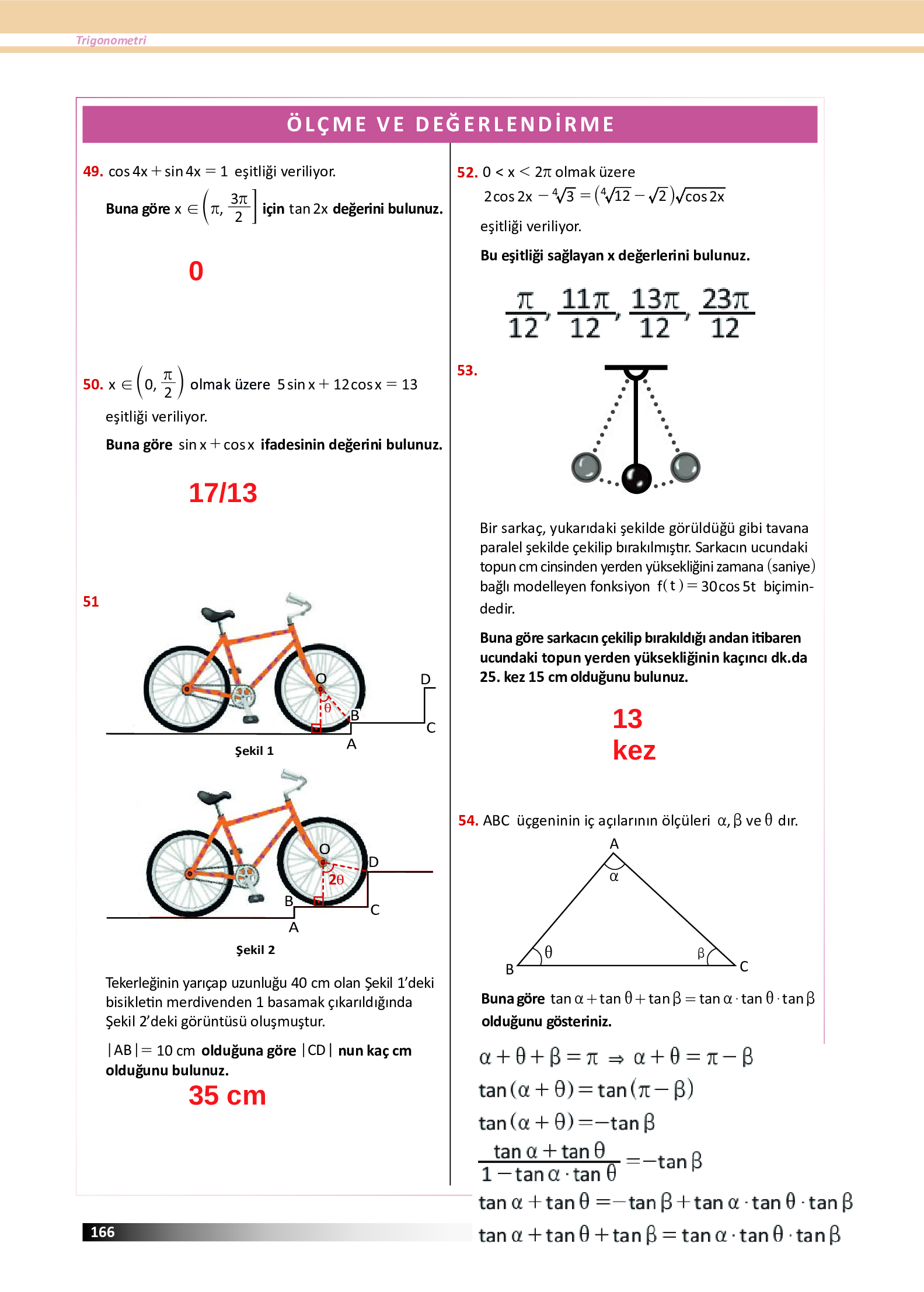 12. Sınıf Meb Yayınları Fen Lisesi Matematik Ders Kitabı Sayfa 166 Cevapları