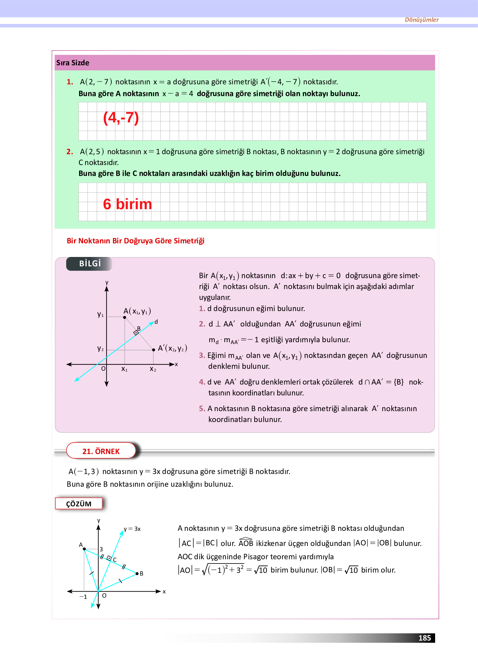 12. Sınıf Meb Yayınları Fen Lisesi Matematik Ders Kitabı Sayfa 185 Cevapları
