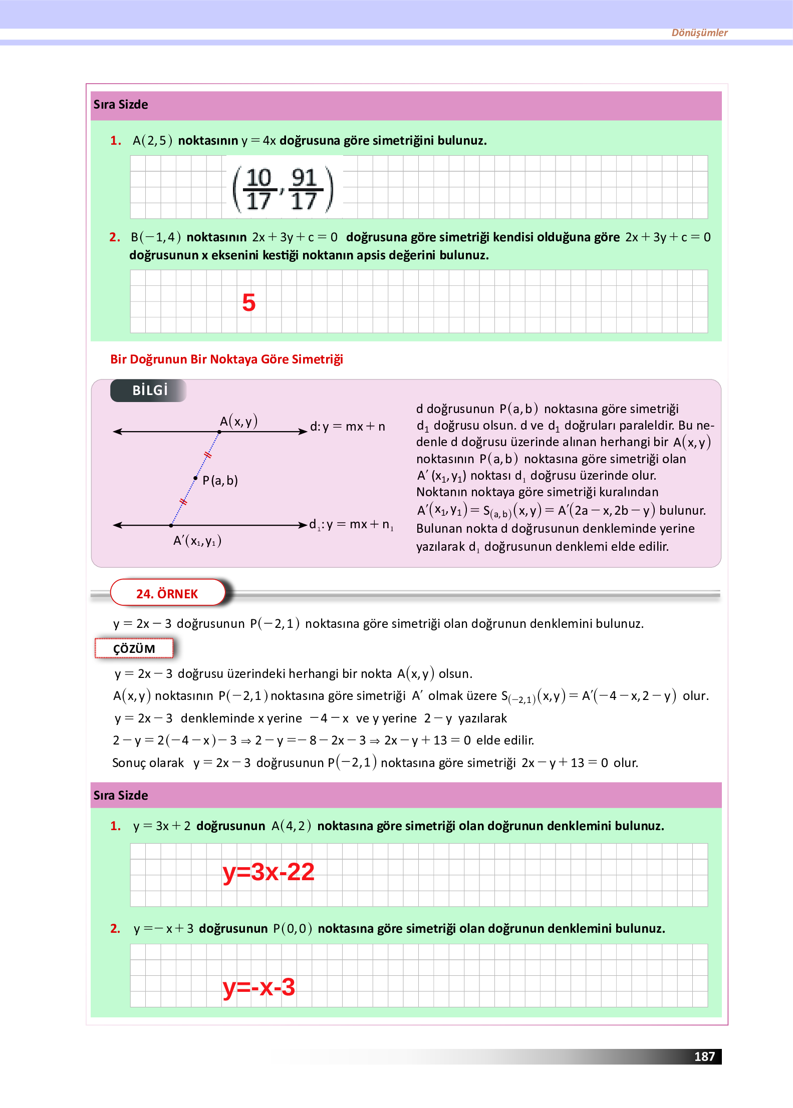 12. Sınıf Meb Yayınları Fen Lisesi Matematik Ders Kitabı Sayfa 187 Cevapları