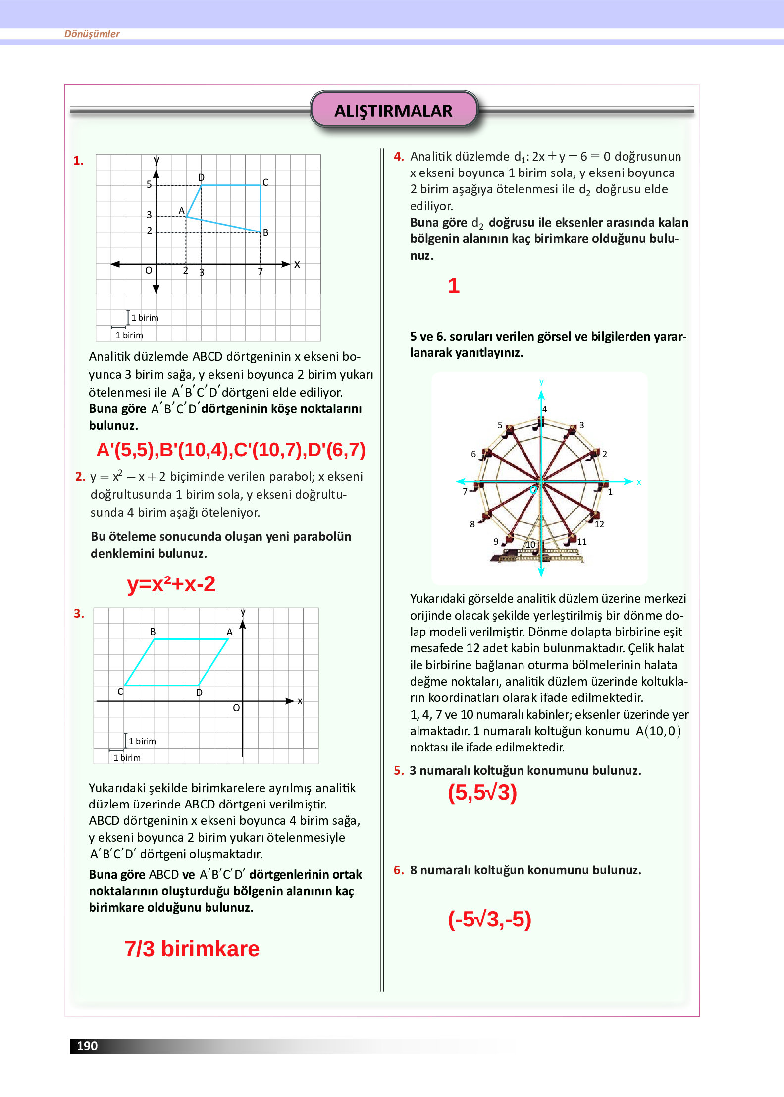 12. Sınıf Meb Yayınları Fen Lisesi Matematik Ders Kitabı Sayfa 190 Cevapları