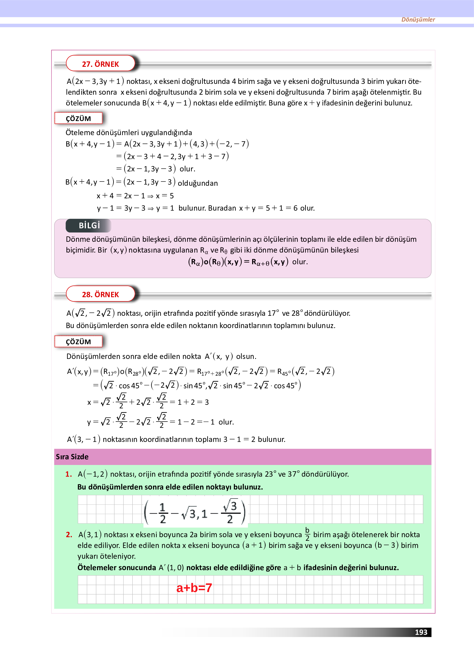 12. Sınıf Meb Yayınları Fen Lisesi Matematik Ders Kitabı Sayfa 193 Cevapları