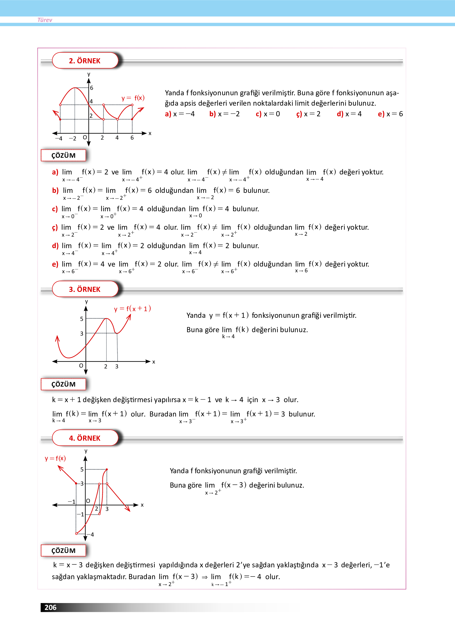 12. Sınıf Meb Yayınları Fen Lisesi Matematik Ders Kitabı Sayfa 206 Cevapları