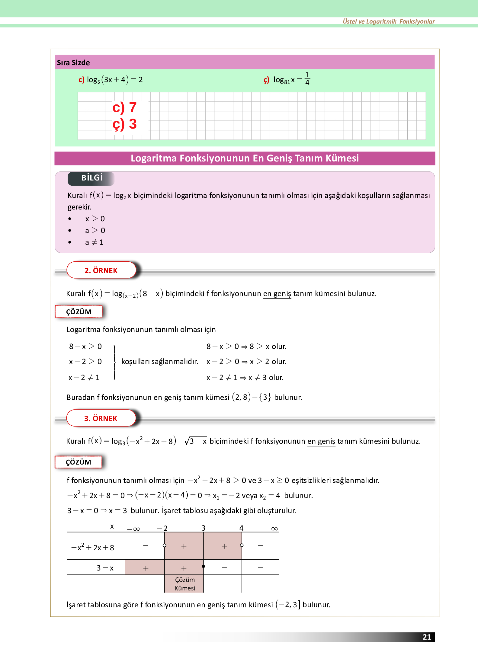 12. Sınıf Meb Yayınları Fen Lisesi Matematik Ders Kitabı Sayfa 21 Cevapları