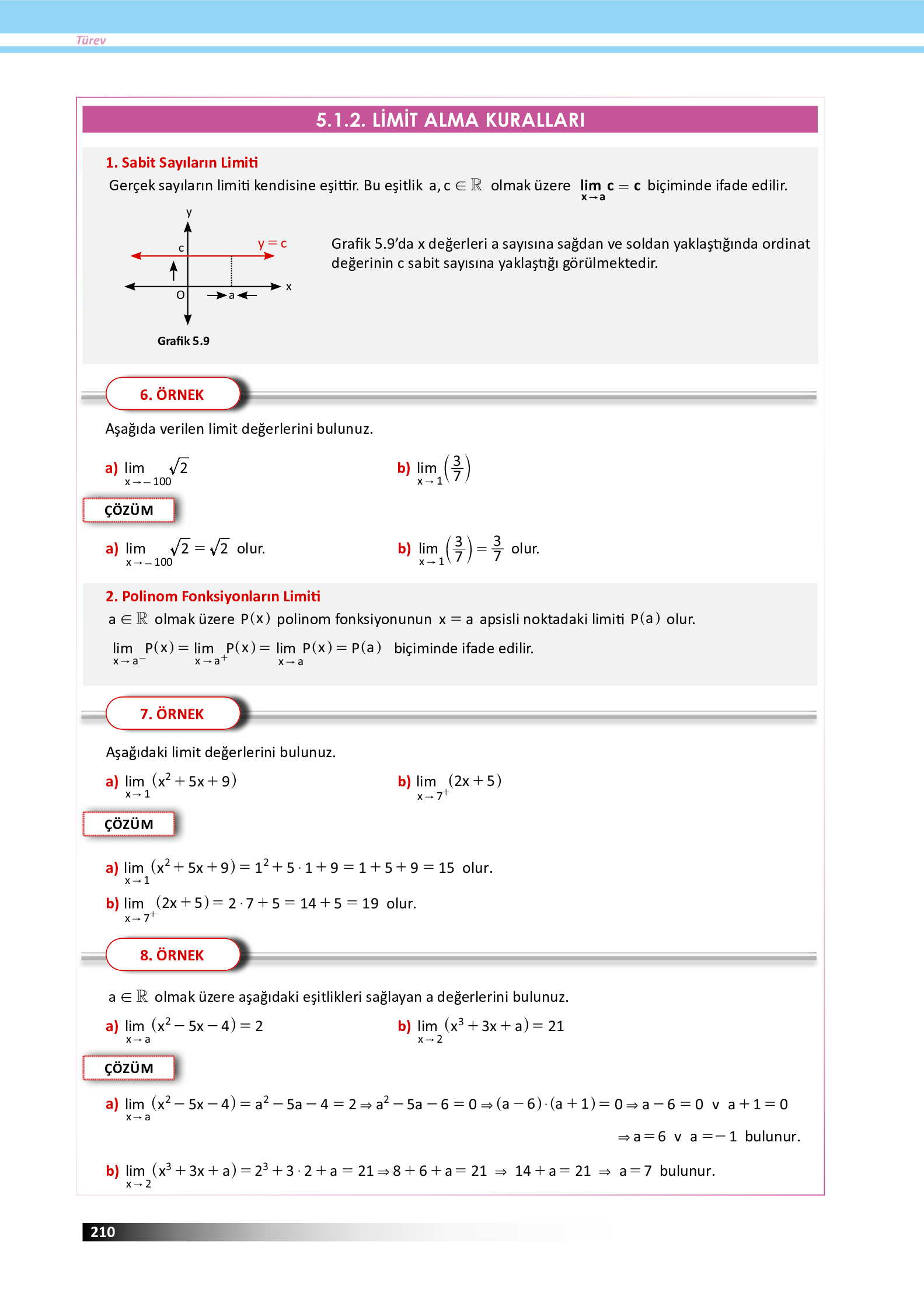 12. Sınıf Meb Yayınları Fen Lisesi Matematik Ders Kitabı Sayfa 210 Cevapları