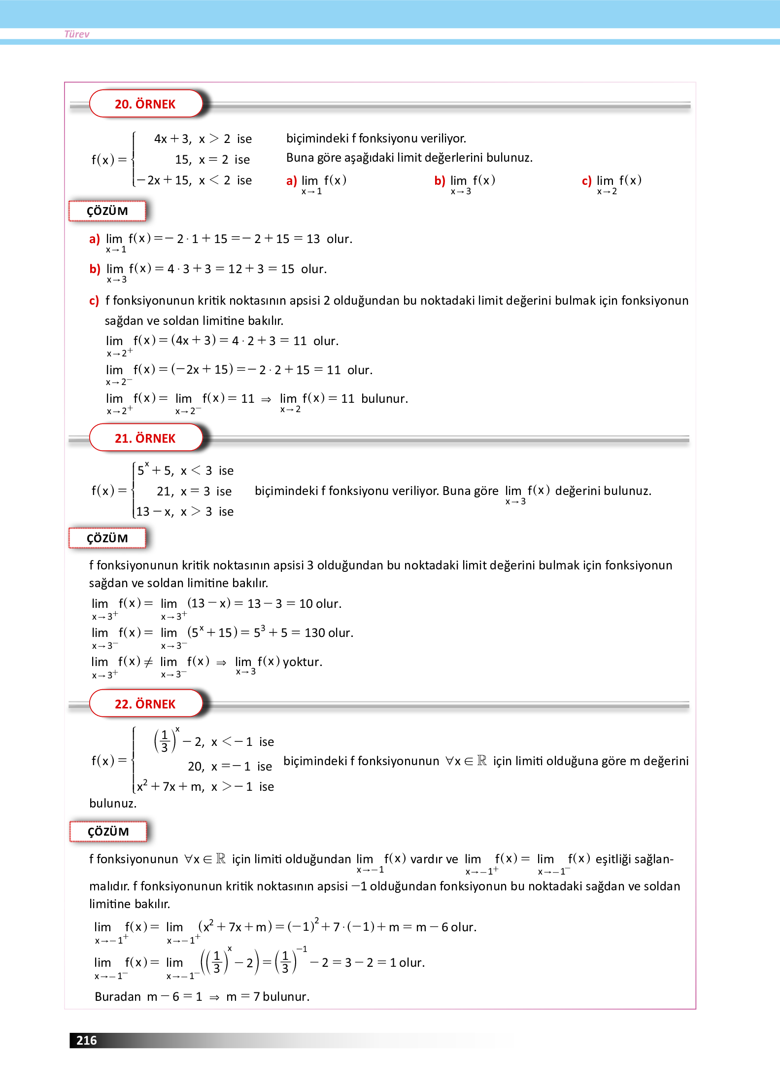 12. Sınıf Meb Yayınları Fen Lisesi Matematik Ders Kitabı Sayfa 216 Cevapları