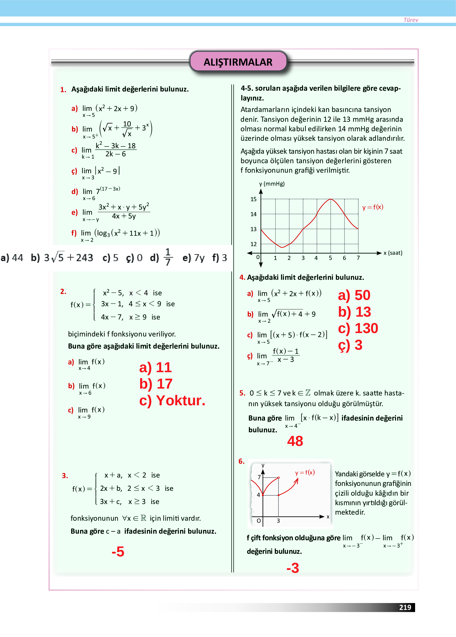 12. Sınıf Meb Yayınları Fen Lisesi Matematik Ders Kitabı Sayfa 219 Cevapları