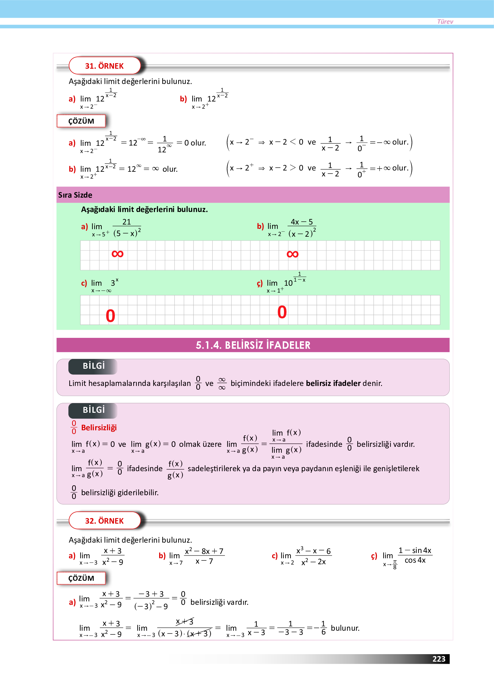 12. Sınıf Meb Yayınları Fen Lisesi Matematik Ders Kitabı Sayfa 223 Cevapları